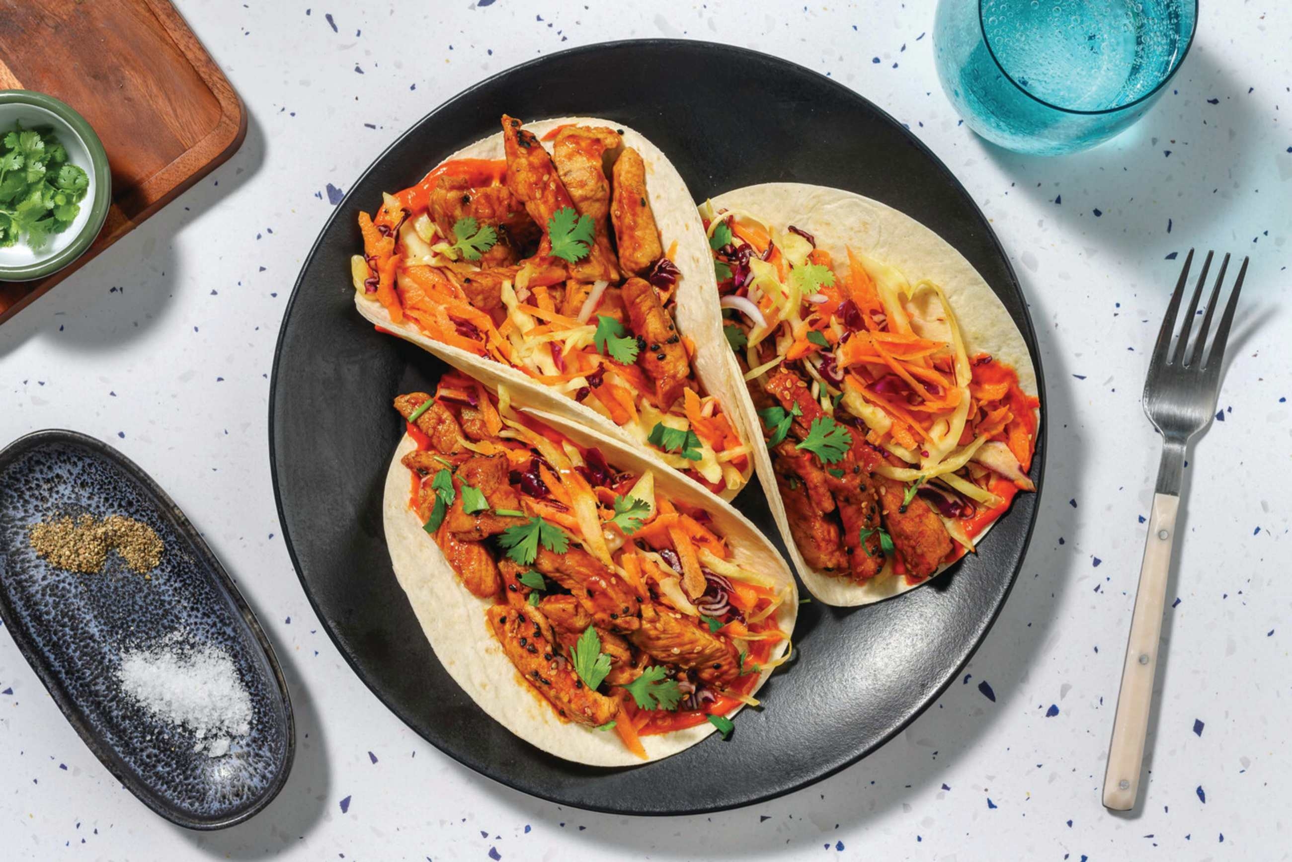 Sichuan Garlic Pork Tacos