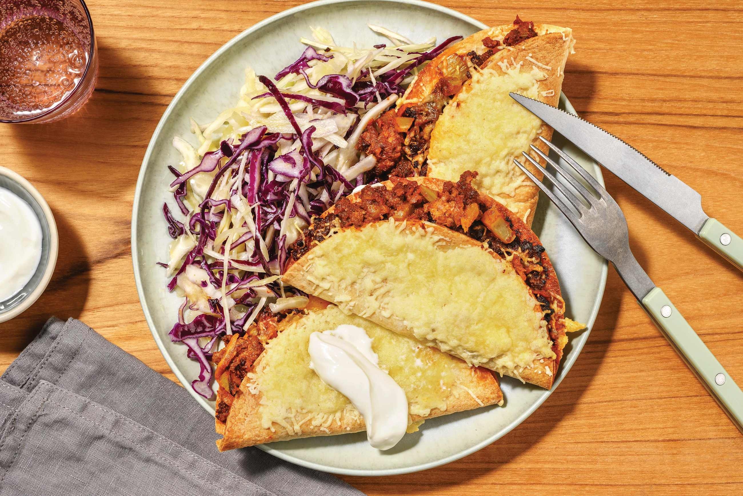 Cheesy Plant-Based Mince Quesadillas