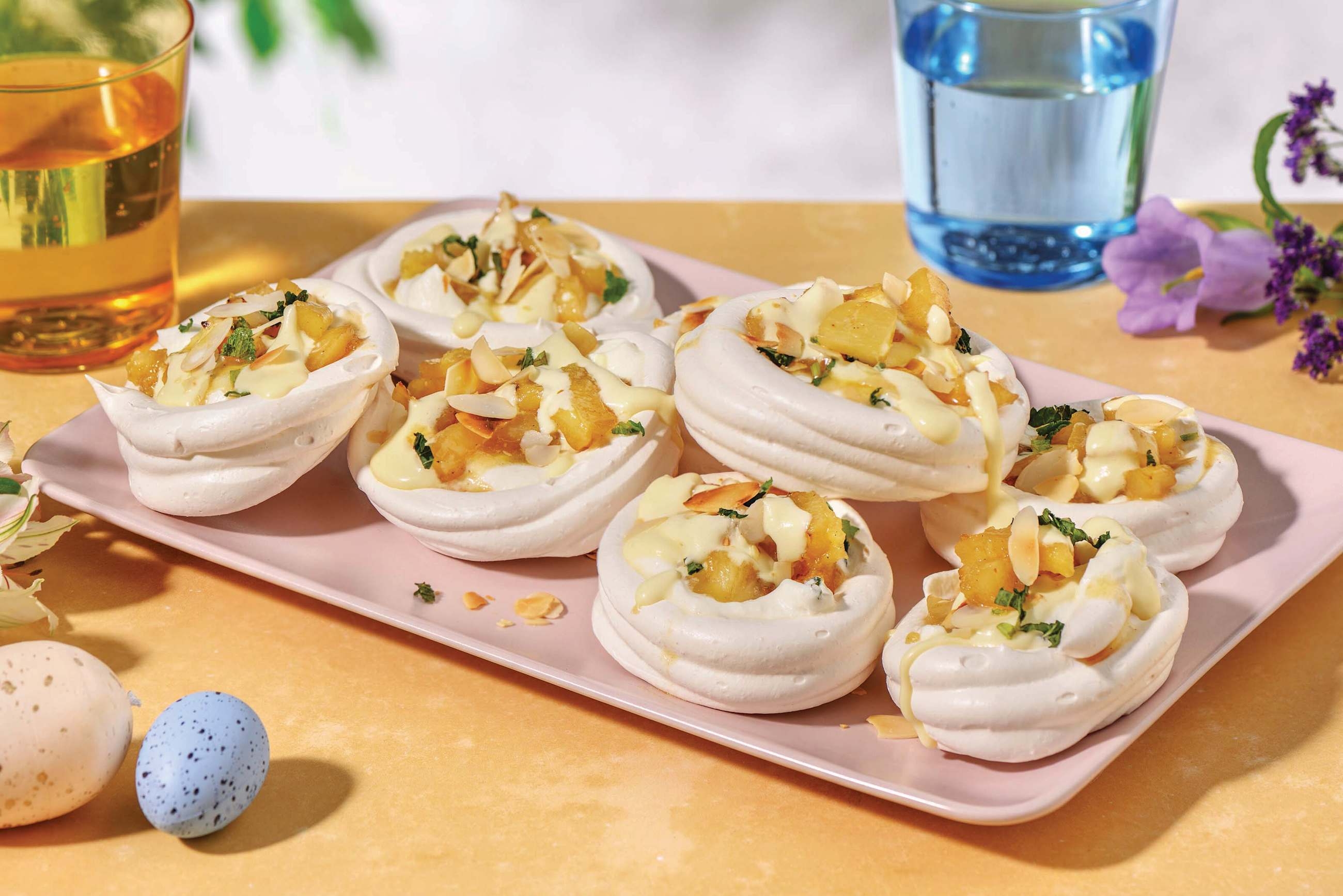 Caramelised Pineapple Meringue Nests