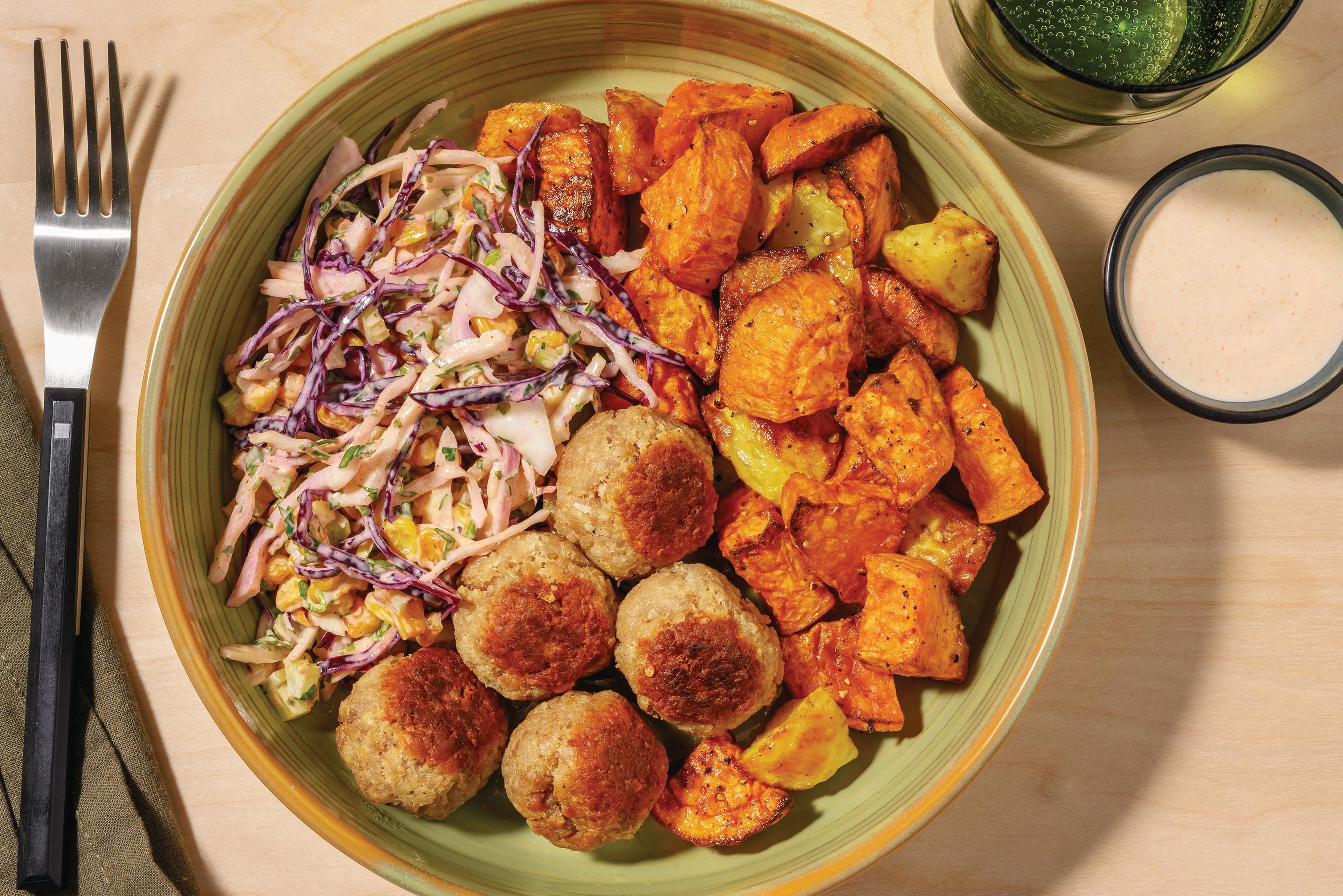 Jerk Pork Meatballs & Roasted Kūmara