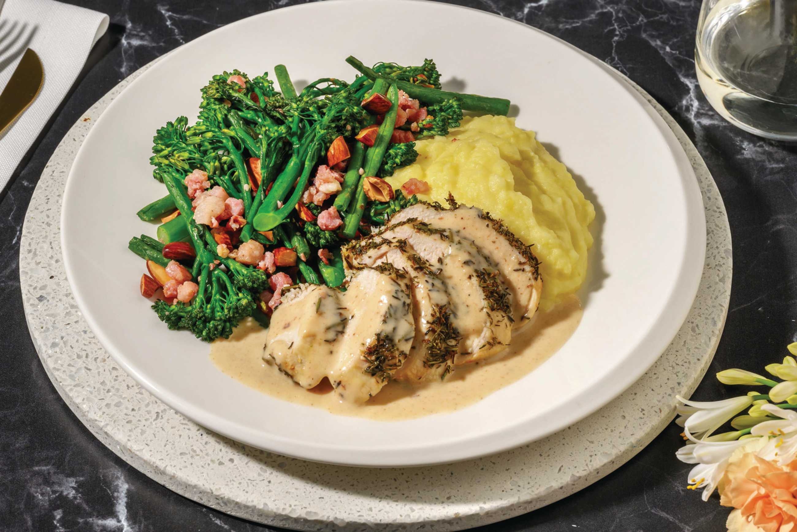 Herb-Crusted Chicken & Bacon Greens