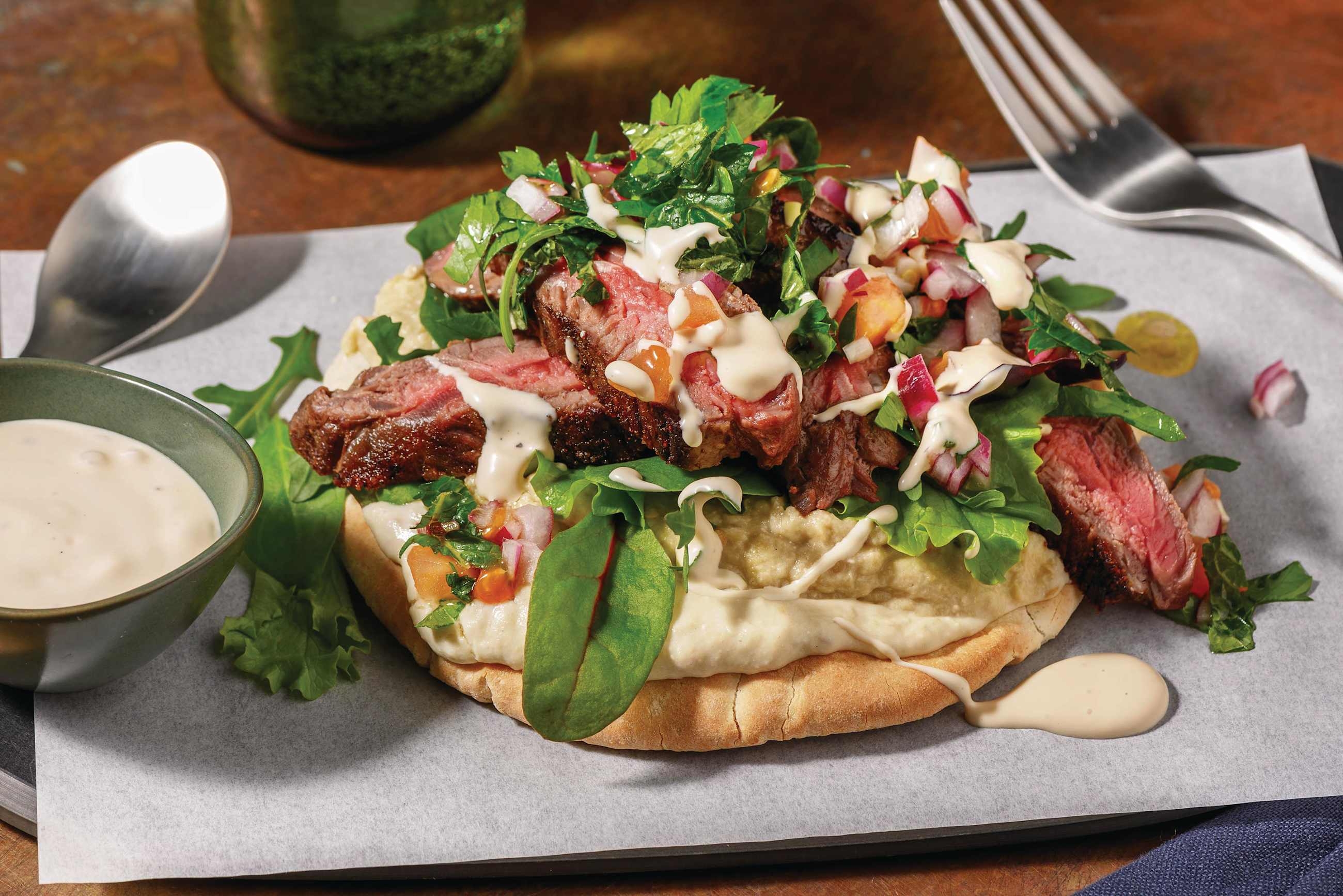 Loaded Beef Flank & Babaganoush Pita