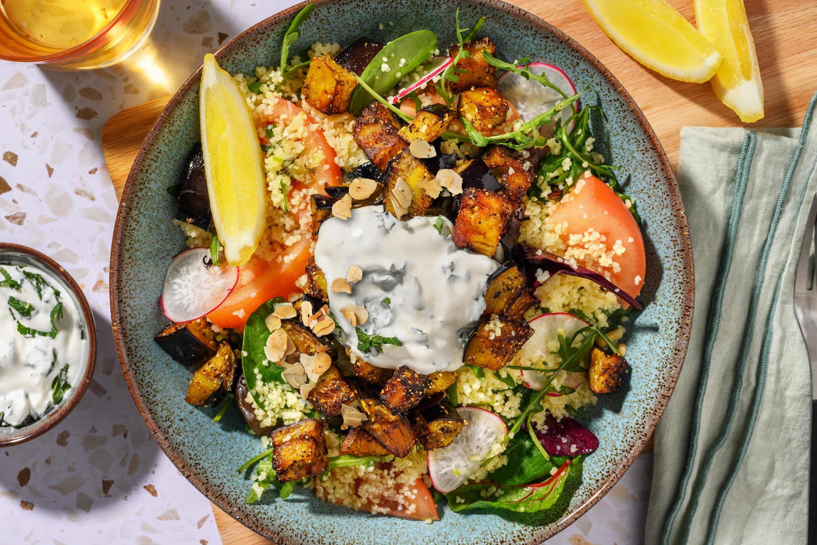 Smokey Eggplant & Haloumi Couscous Salad