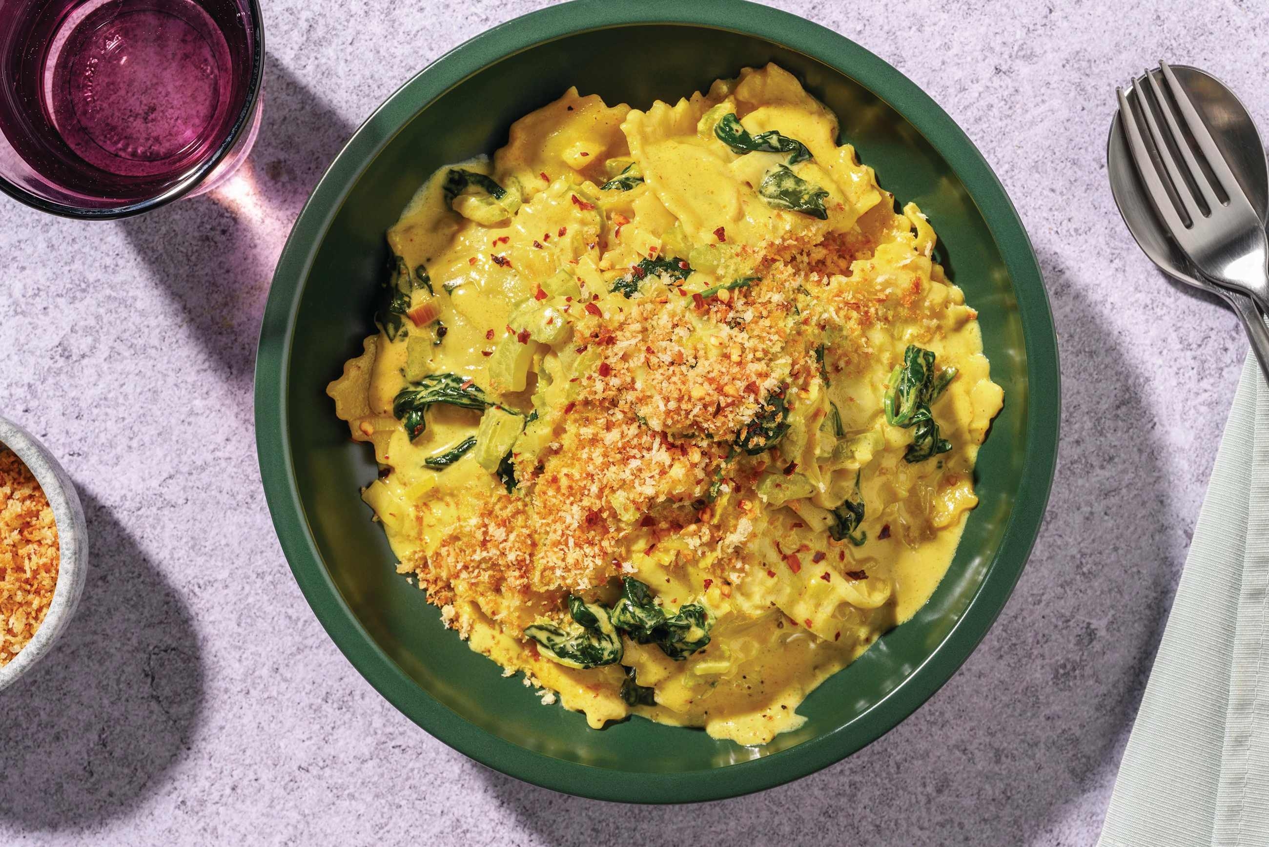 Creamy Leek, Chicken & Spinach-Ricotta Ravioli