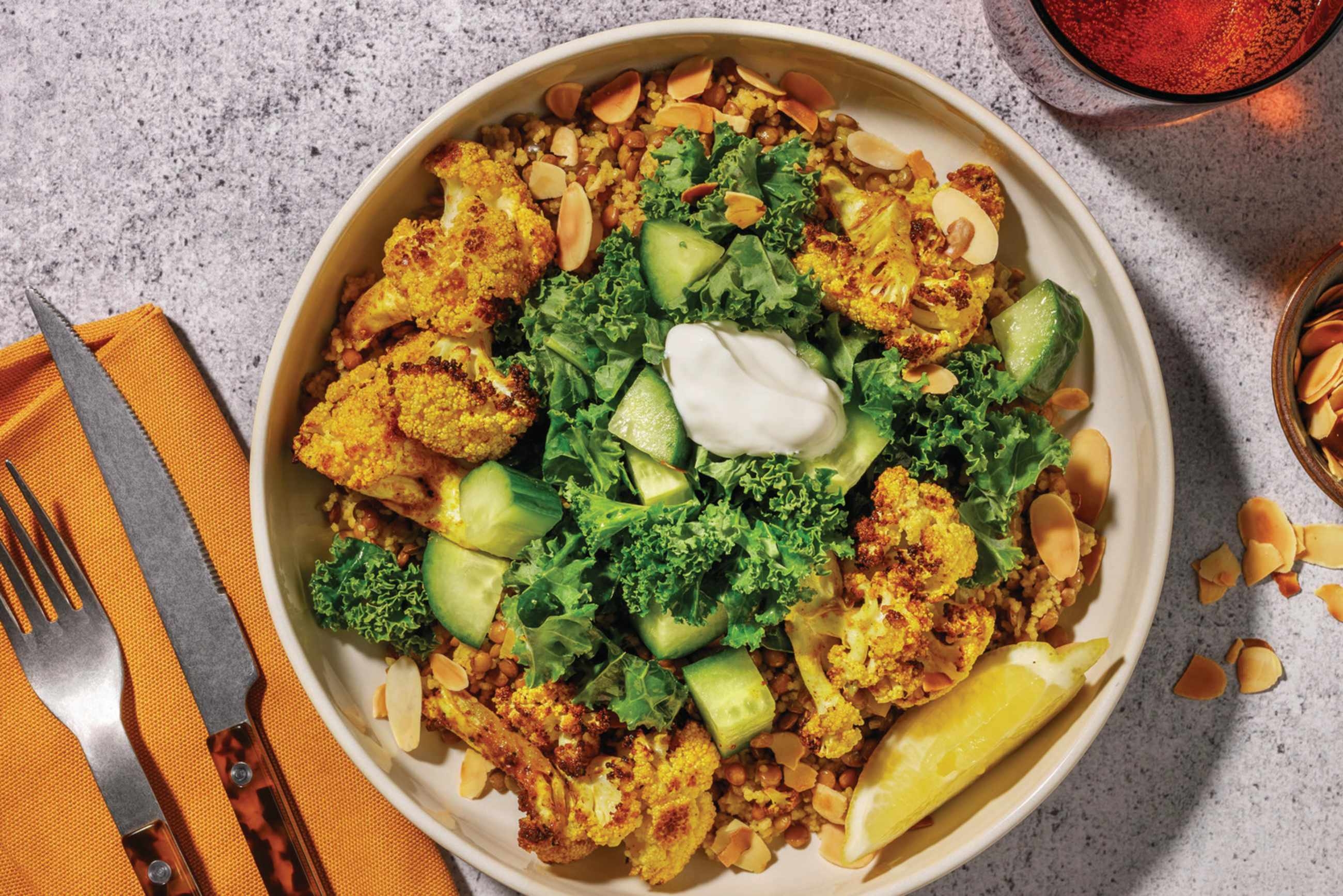 Golden Cauliflower, Chicken & Lentil-Couscous