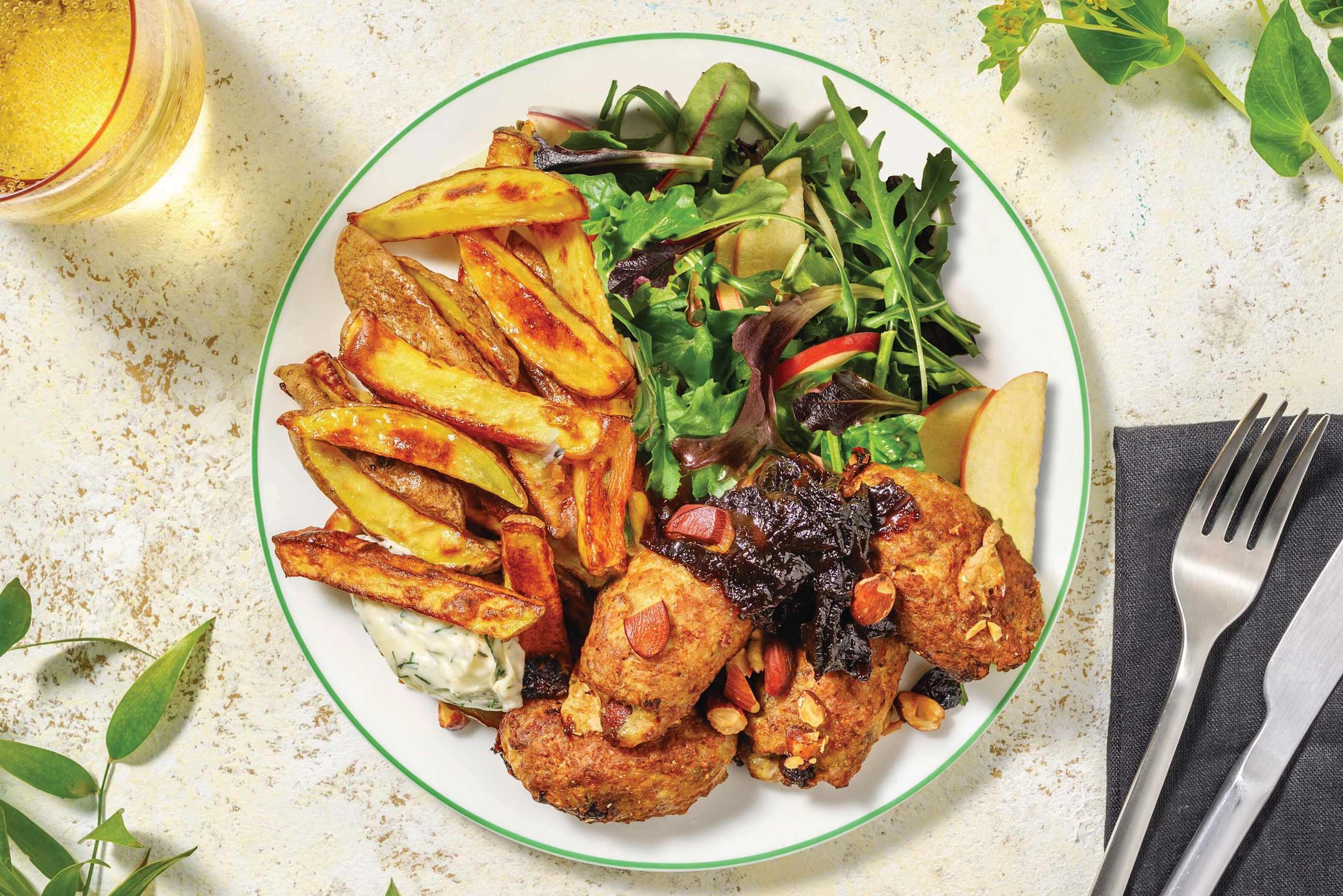 Double Fruit n' Nut Pork Rissoles & Fries