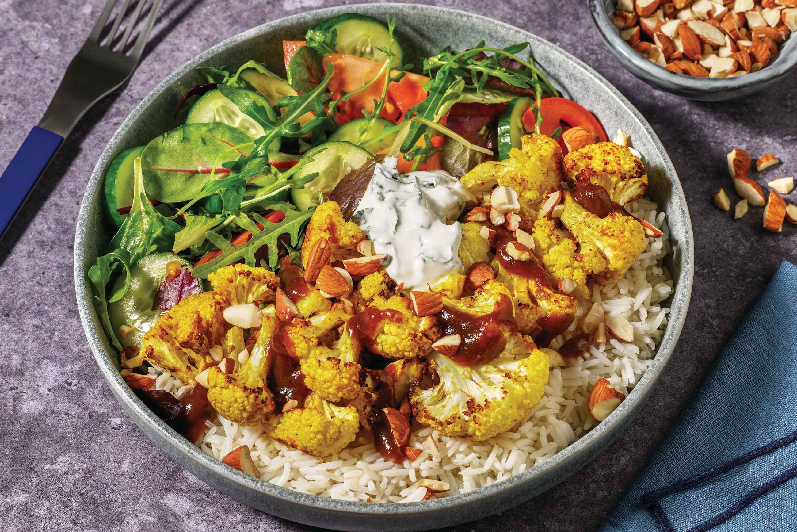 Indian-Spiced Cauliflower, Haloumi & Cucumber Salad