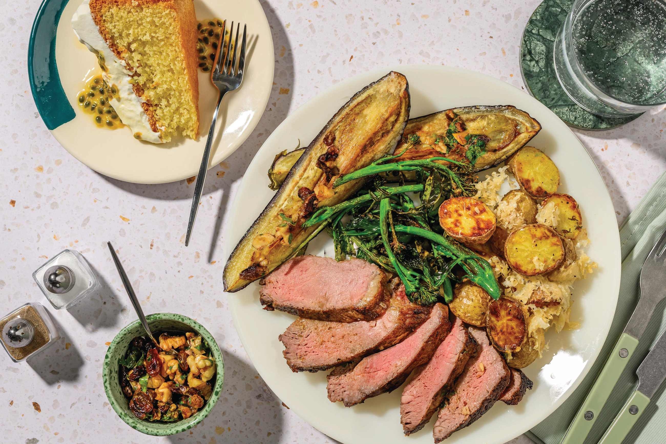 Pepper Sirloin Steak & Agrodolce Eggplant for Dinner