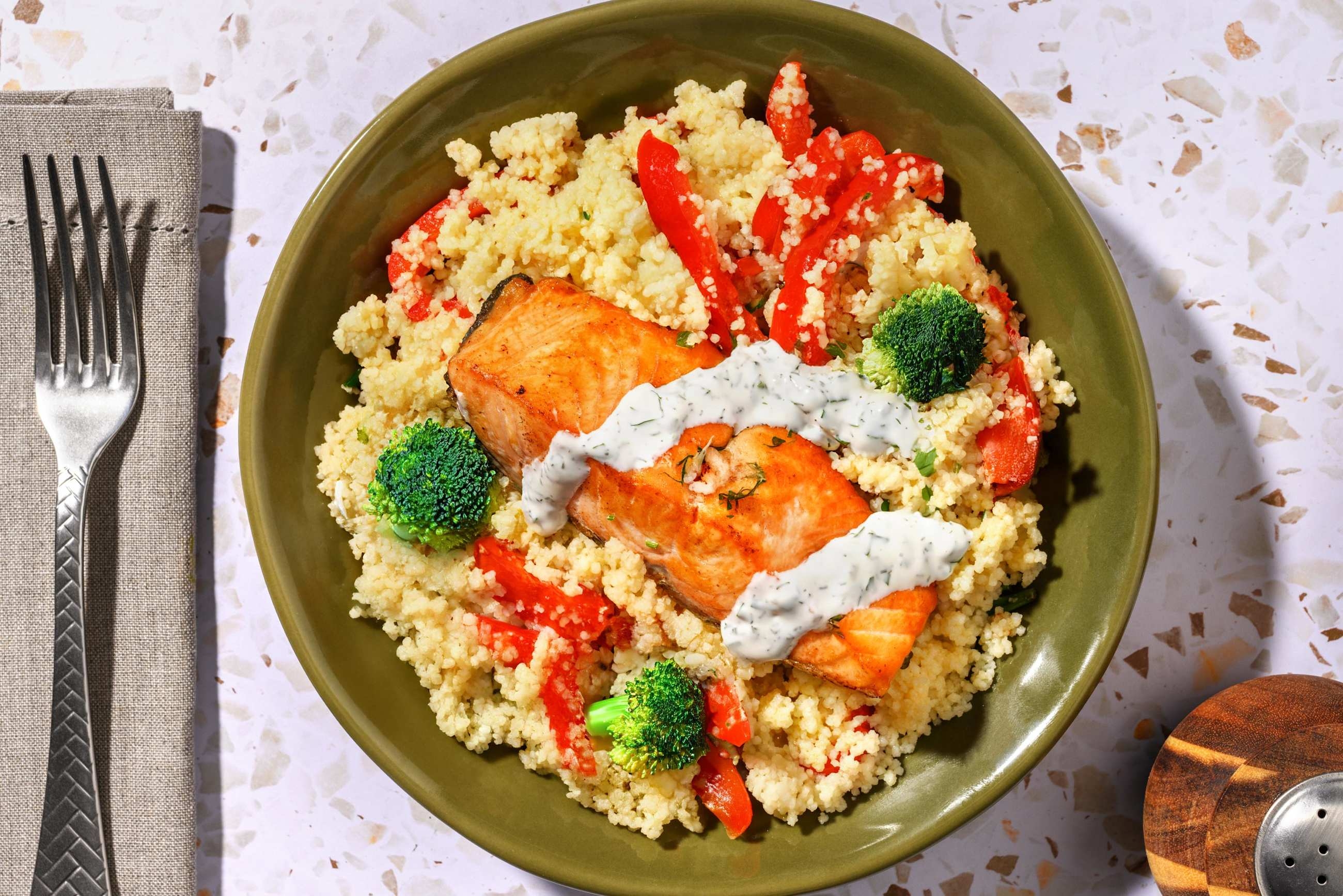 Double Salmon & Garlic Veg Couscous Bowl