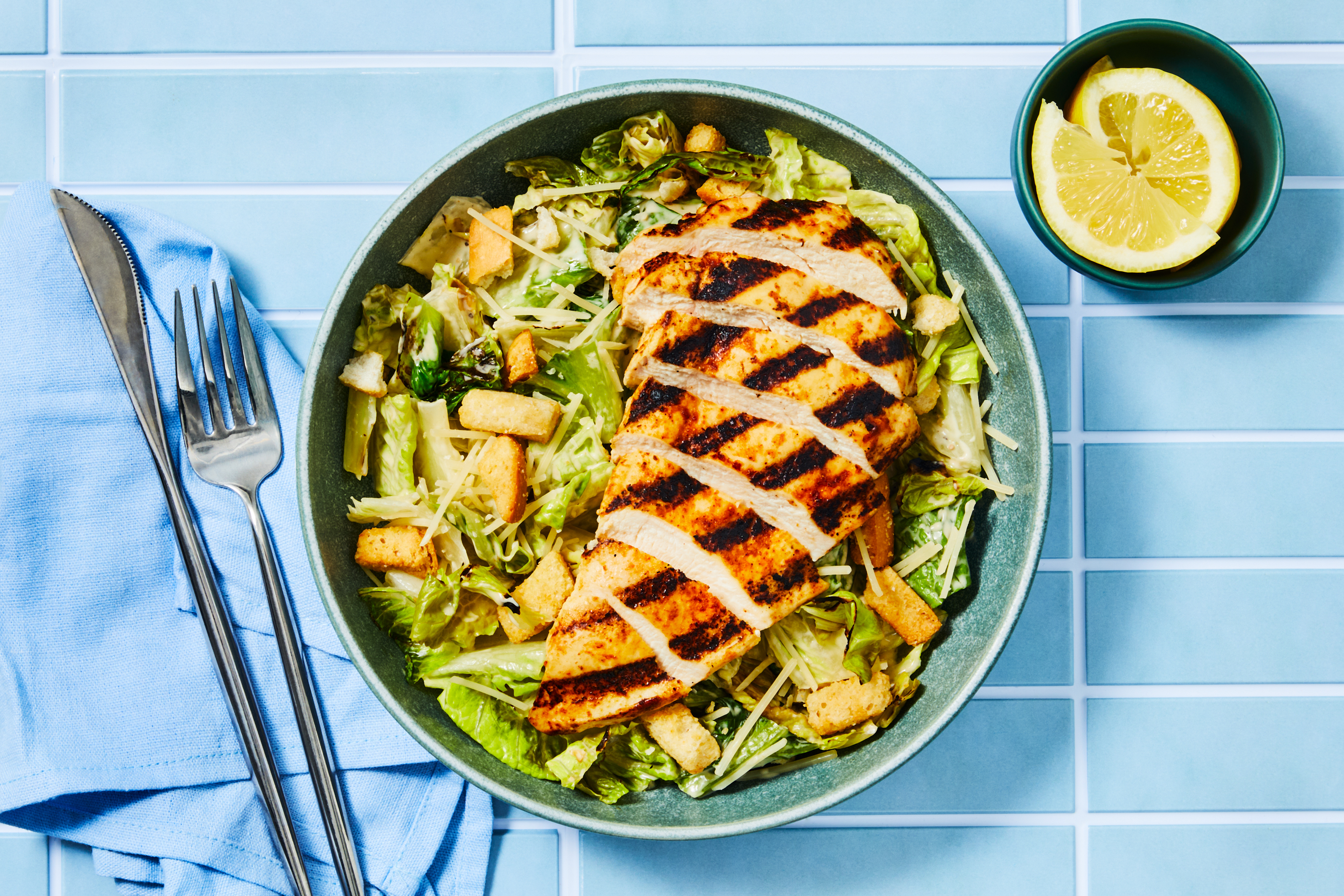 Dad’s Grilled Salmon Lemon Caesar Salad