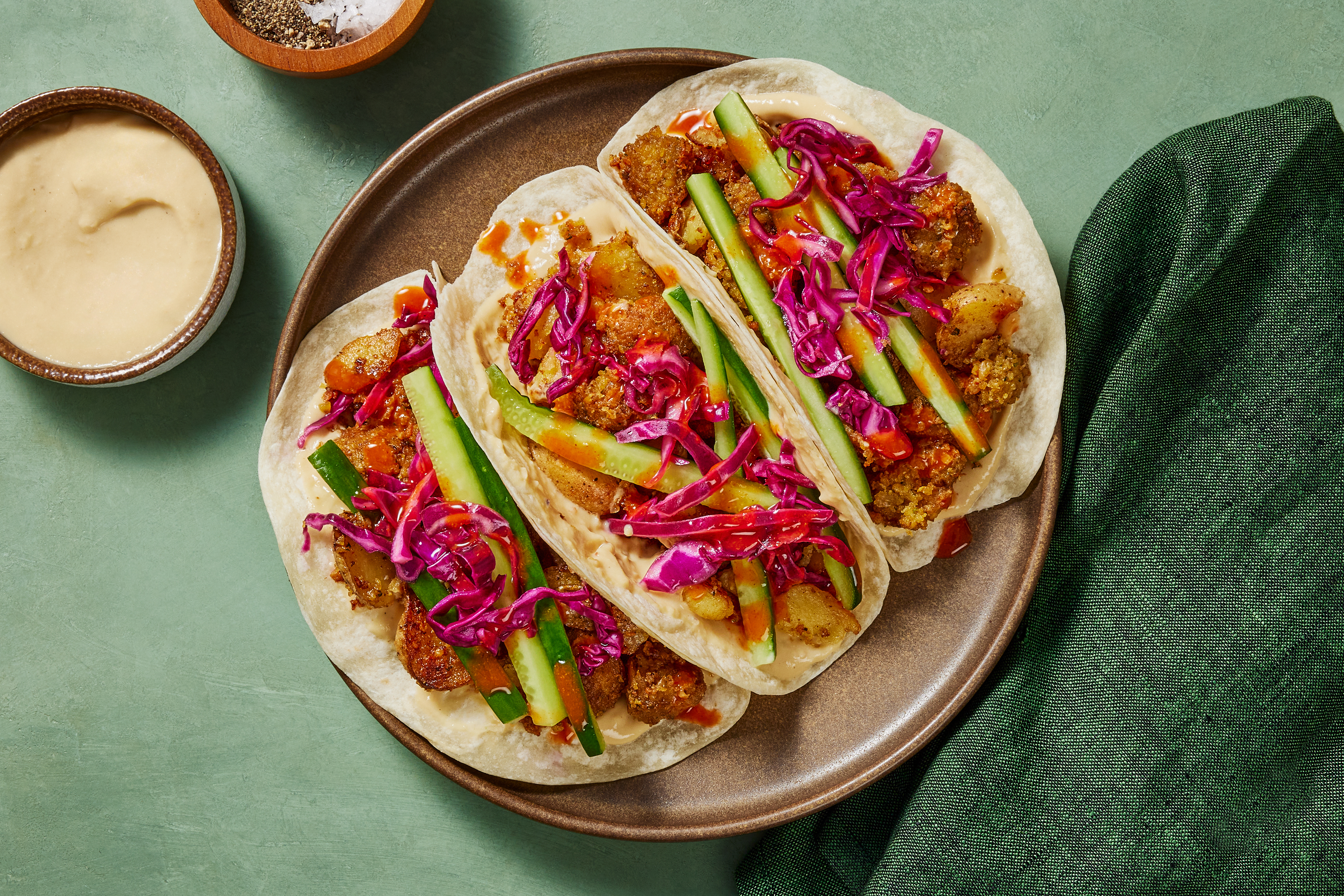 Crushed Falafel & Potato Tacos