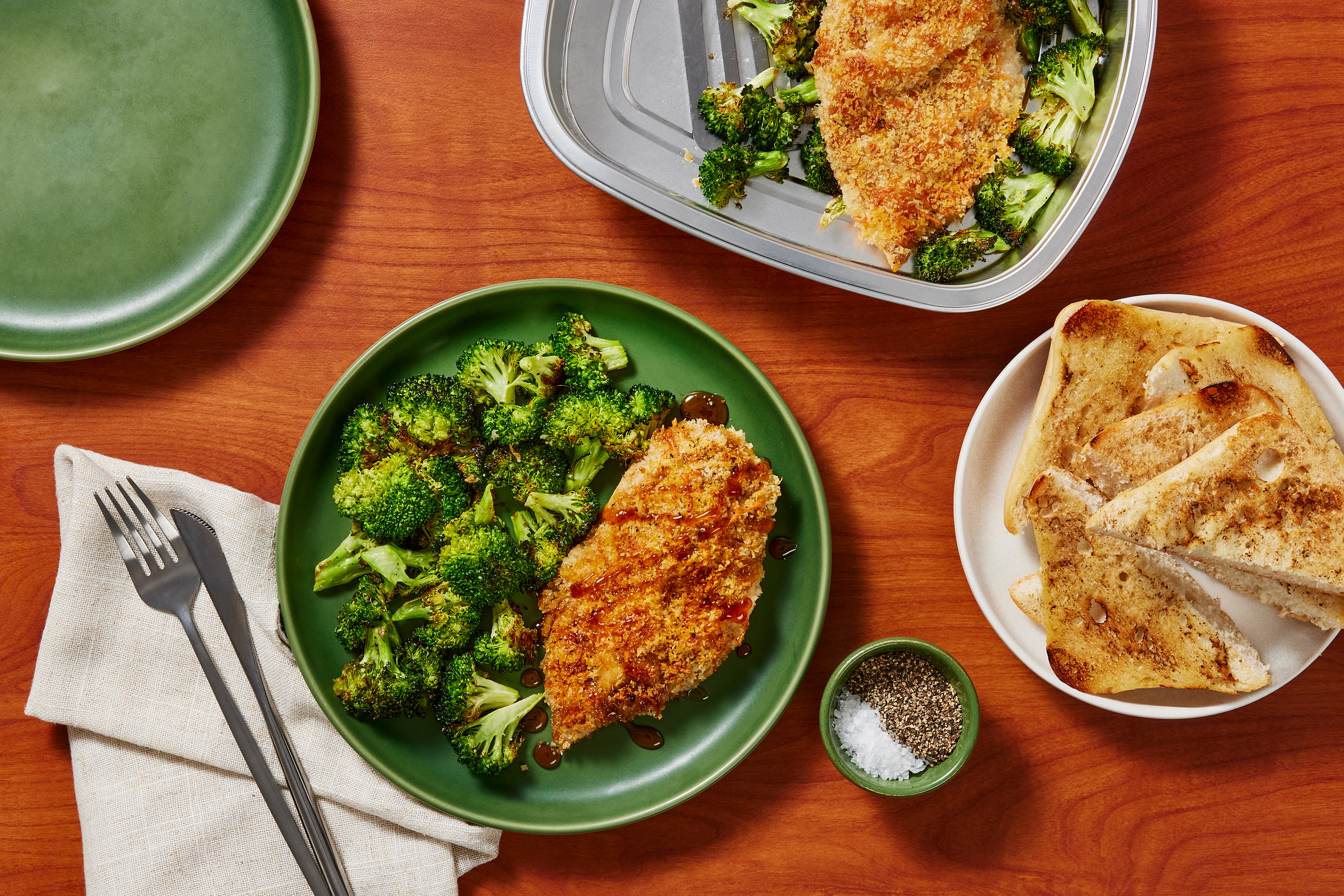 [SIDE VEG DOUBLE BROCCOLI] Prep and Bake Crunchy Cheesy Chicken and Broccoli with Buttery Ciabatta (Cutlets 12oz)
