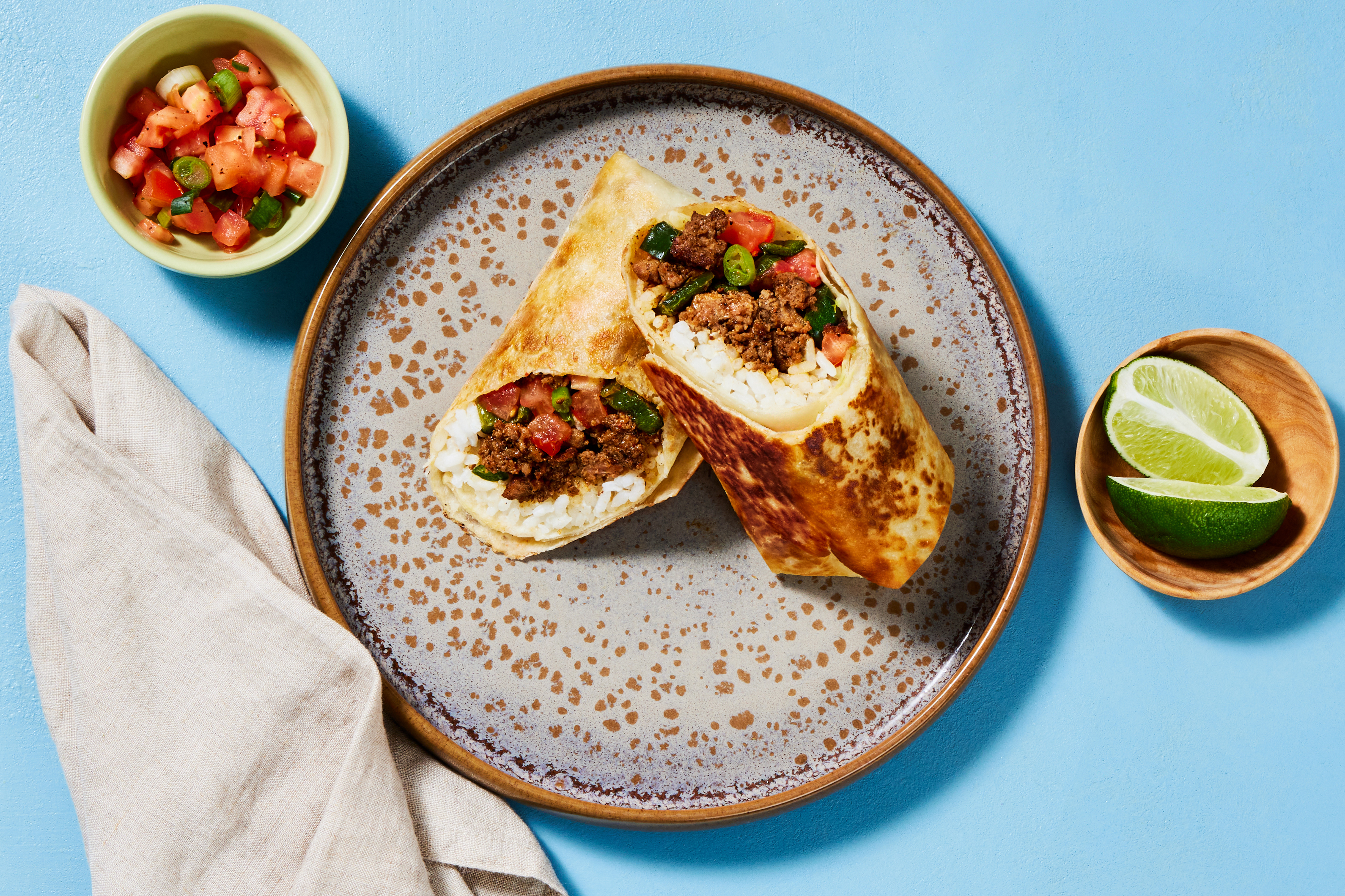 Chili-Lime Pork & Cheesy Rice Burritos