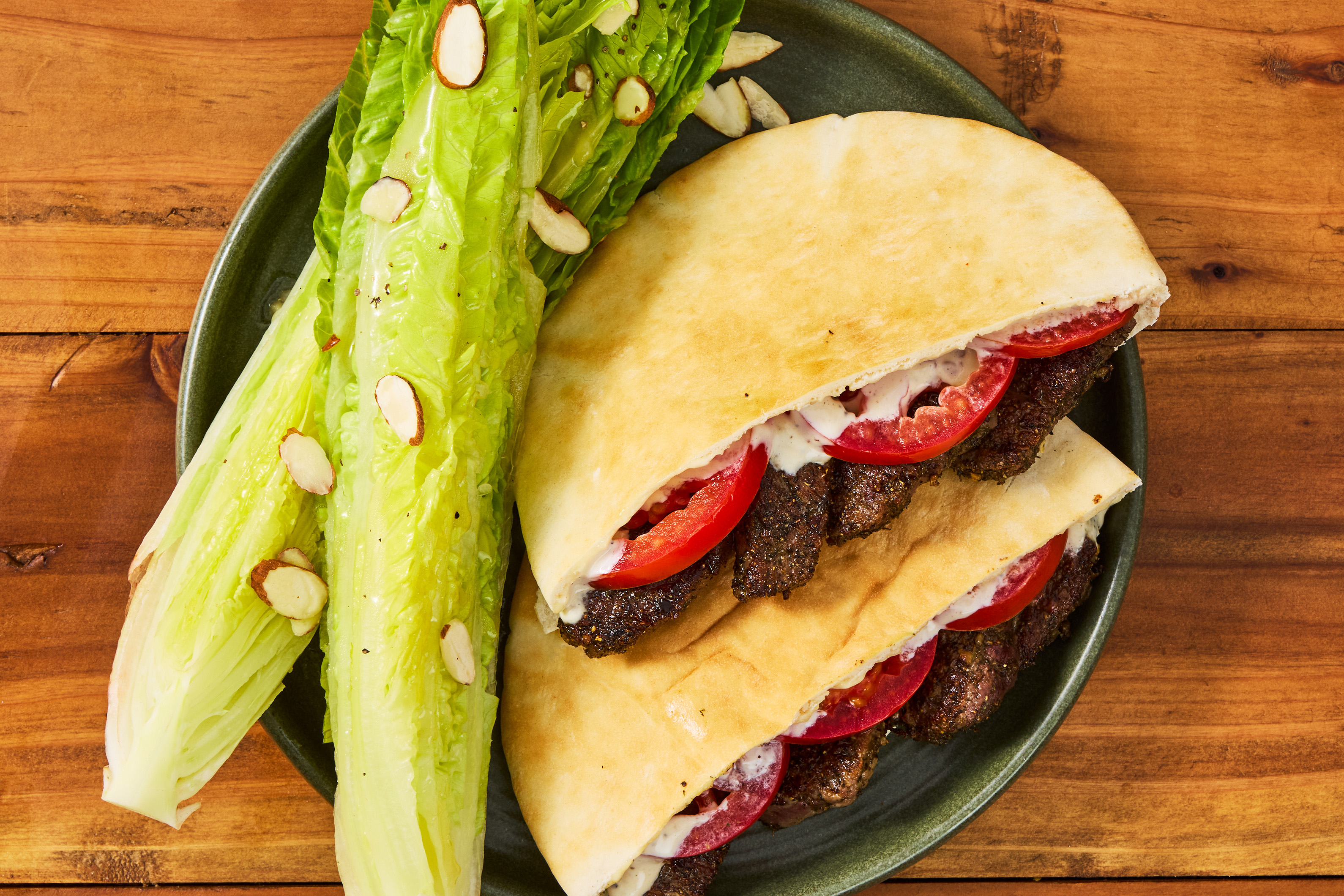Garlicky Bavette Steak Pita Wraps
