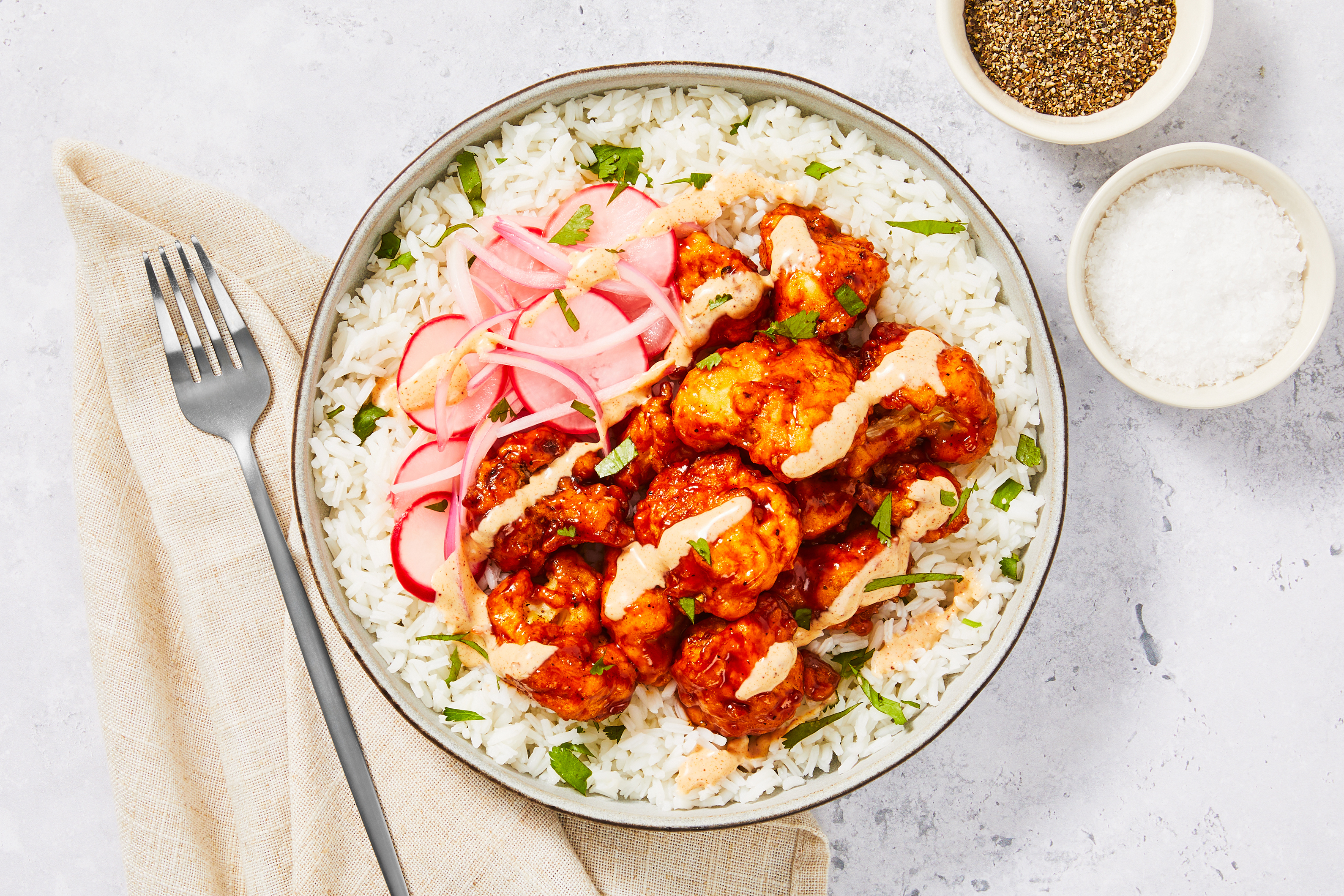 BBQ Tempura Cauliflower Rice Bowls