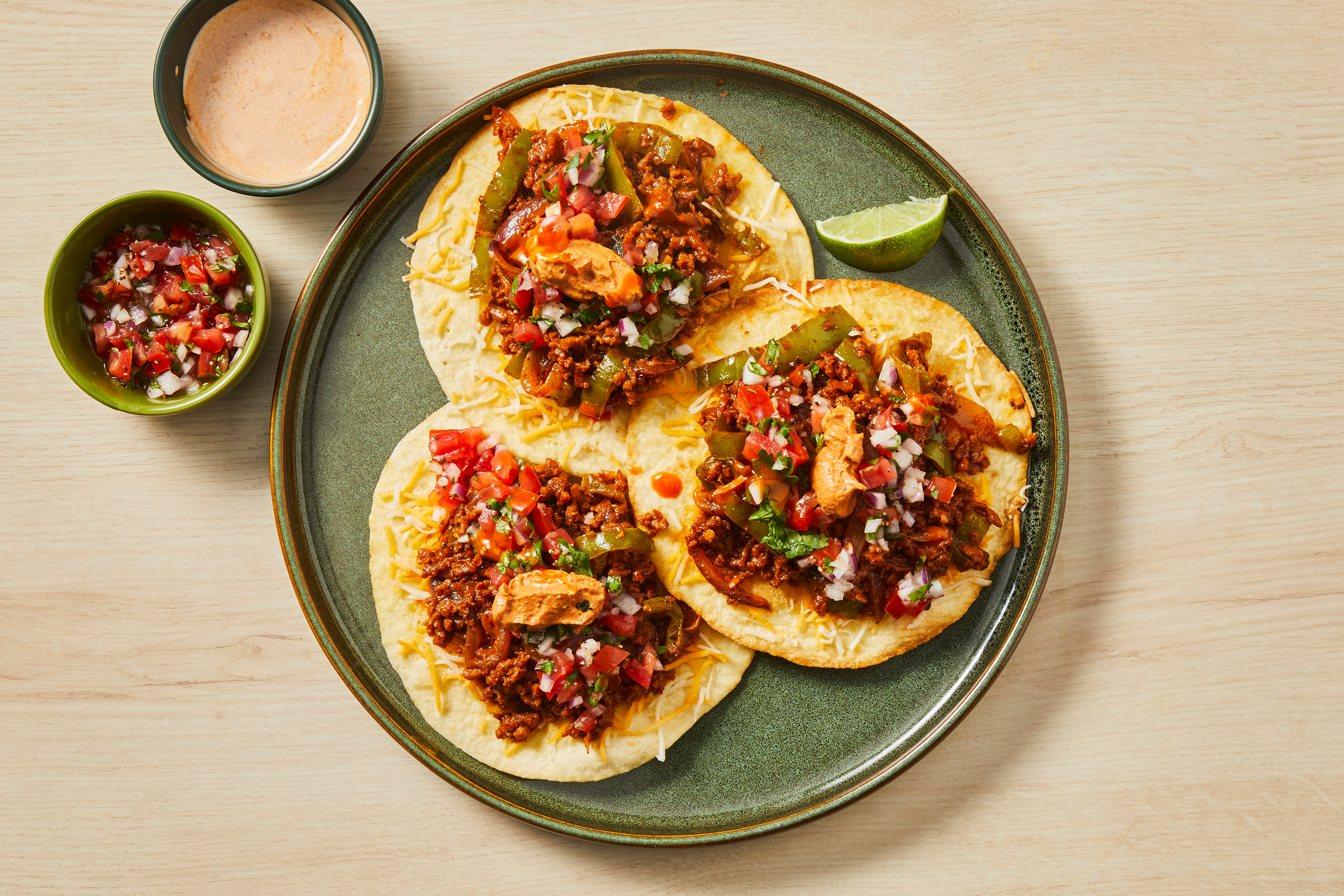 Cheesy Beef & Green Pepper Tostadas