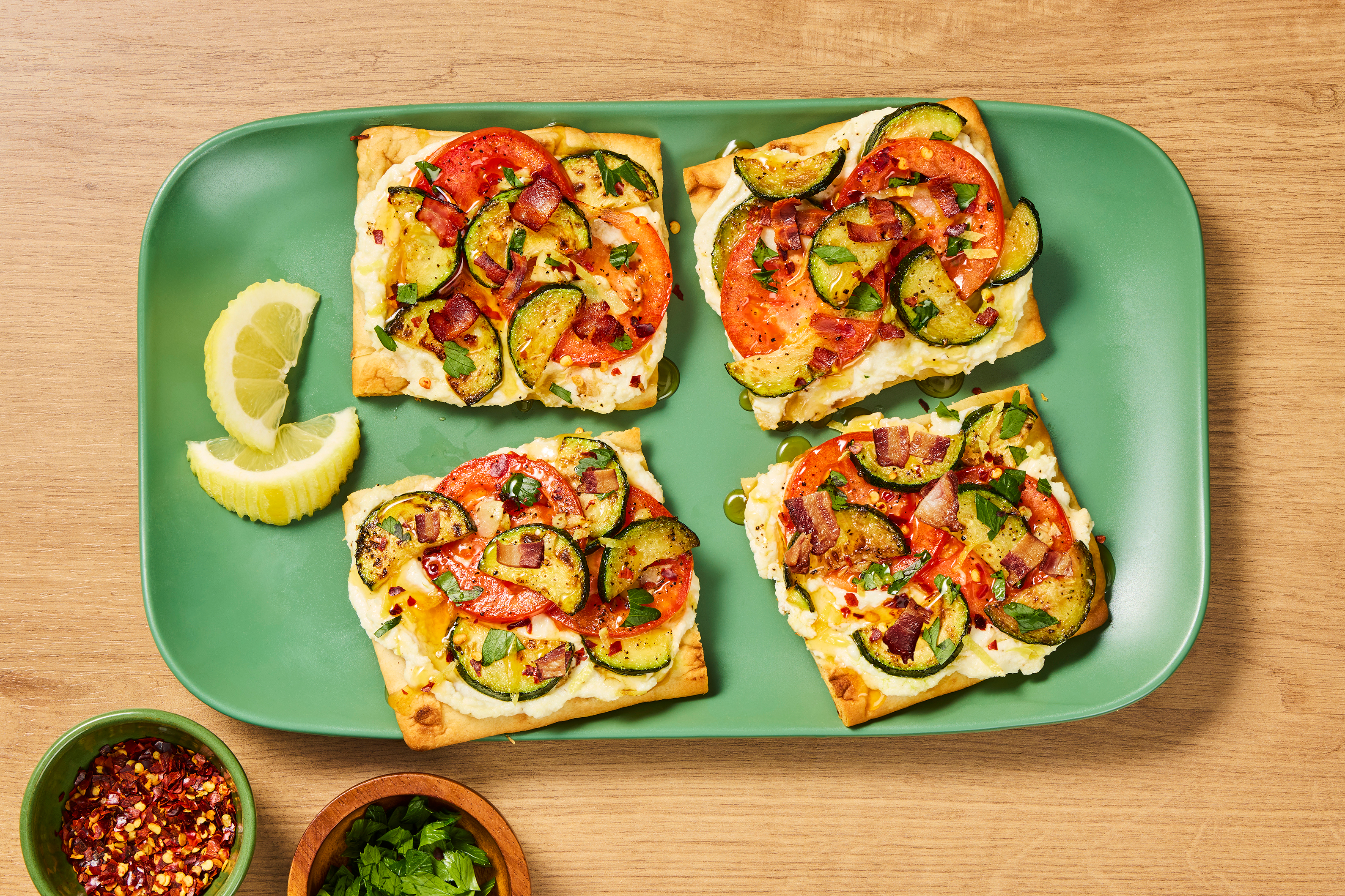 Zucchini, Tomato & Bacon Flatbreads