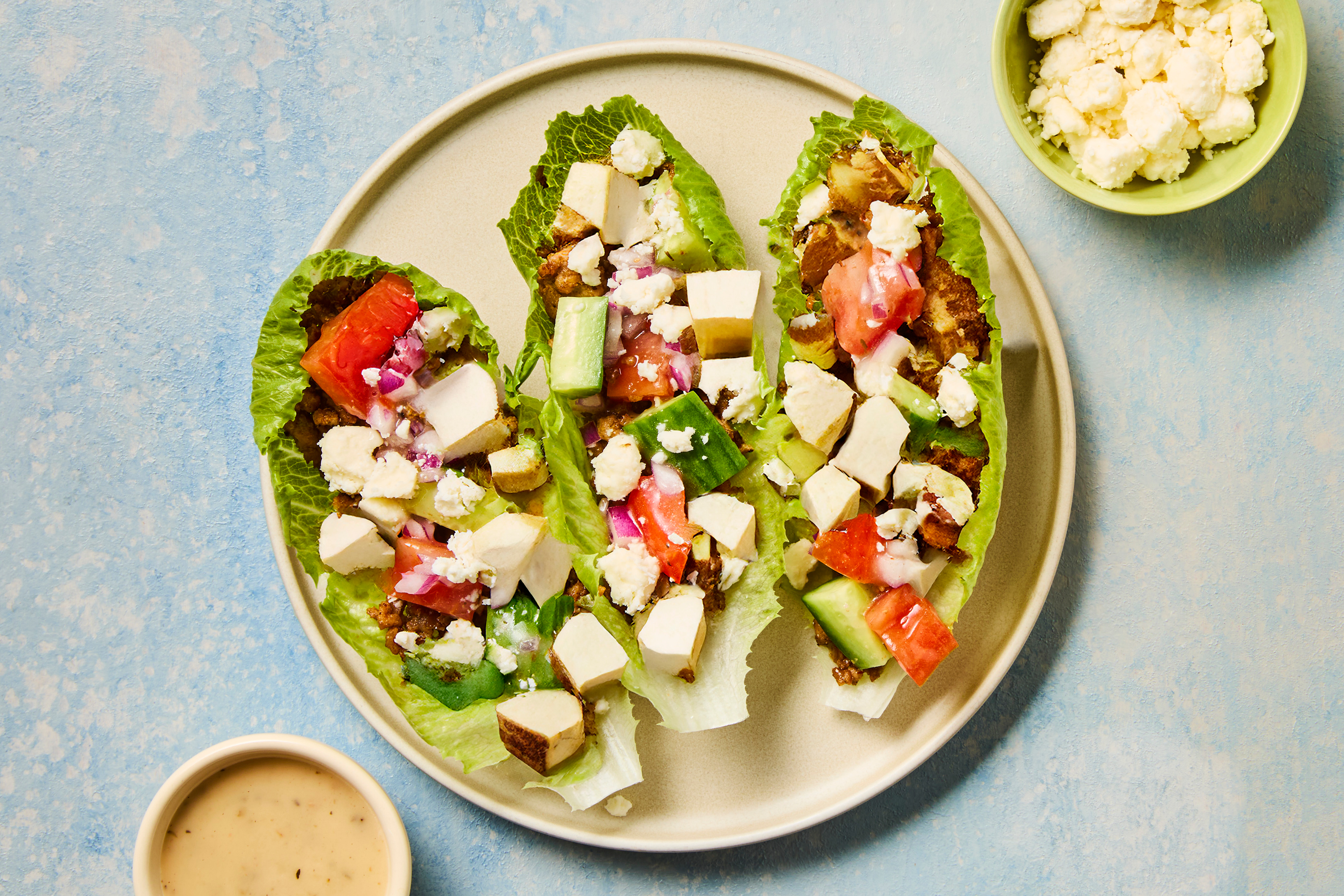 Tofu & Greek Salad Lettuce Wraps