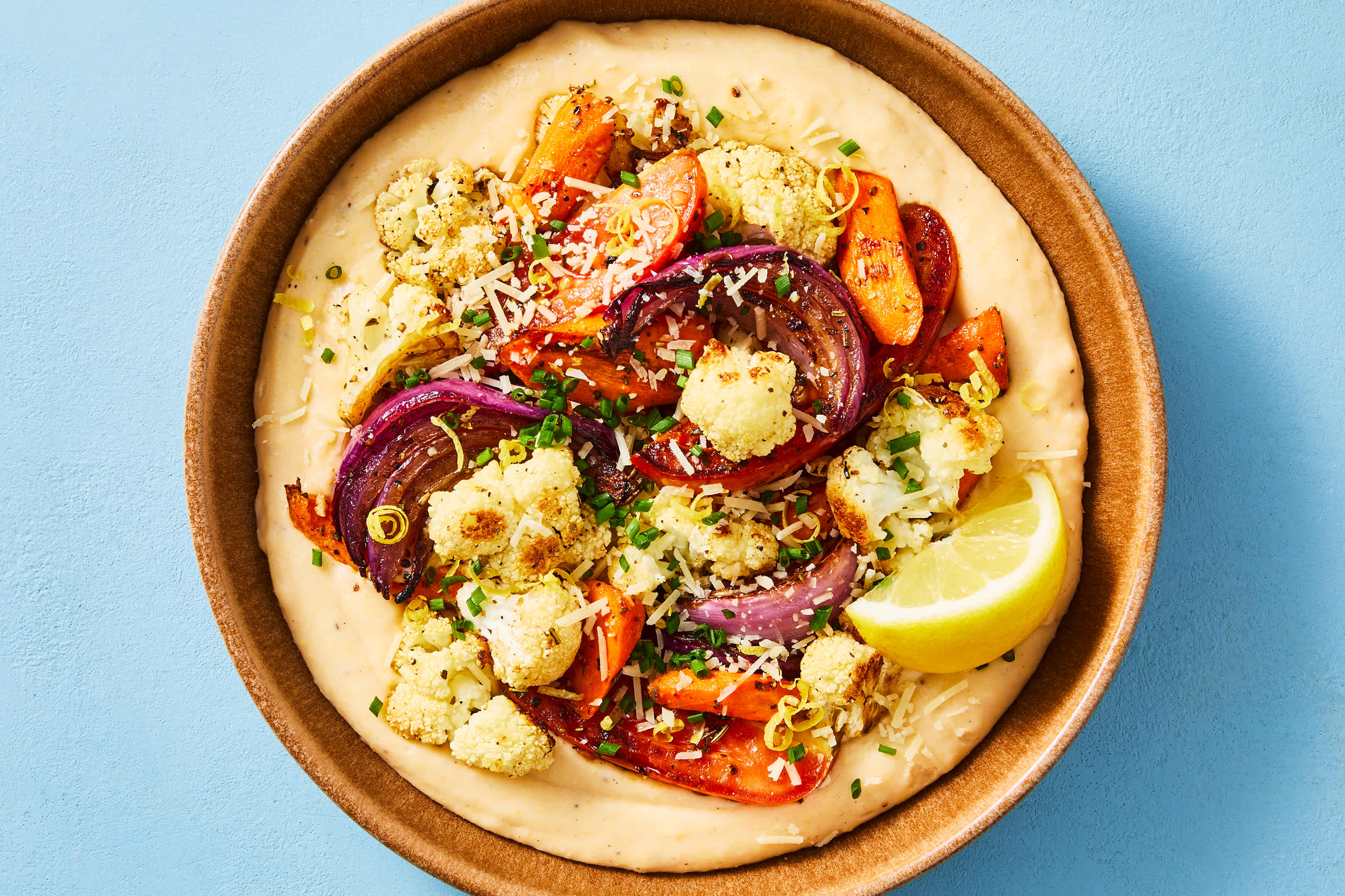 [SIDE VEG DOUBLE CAULIFLOWER] Roasted Tuscan Spiced Vegetables w/ Creamy Polenta, Cauliflower & Parmesan