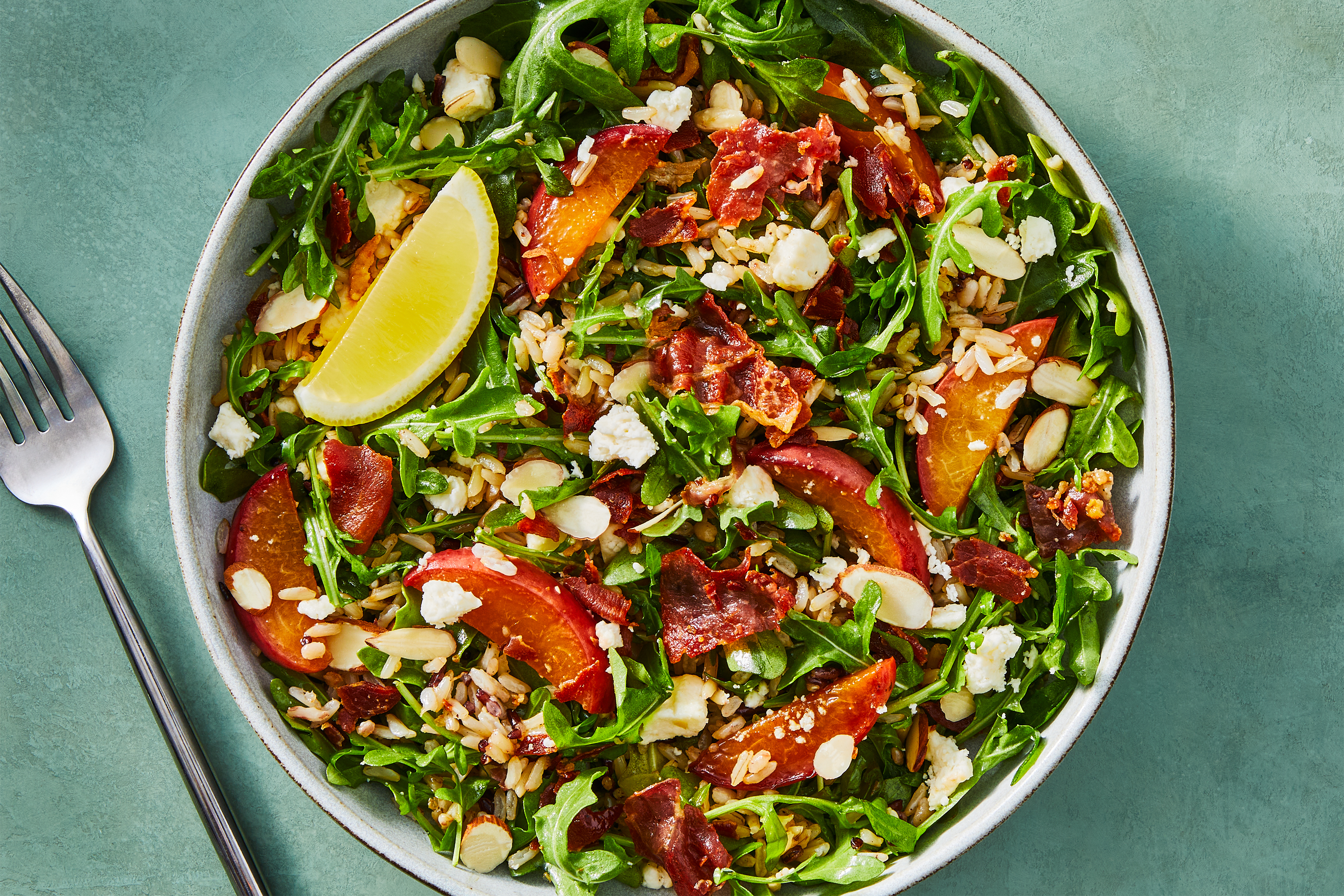 Crispy Prosciutto & Peach Grain Bowls