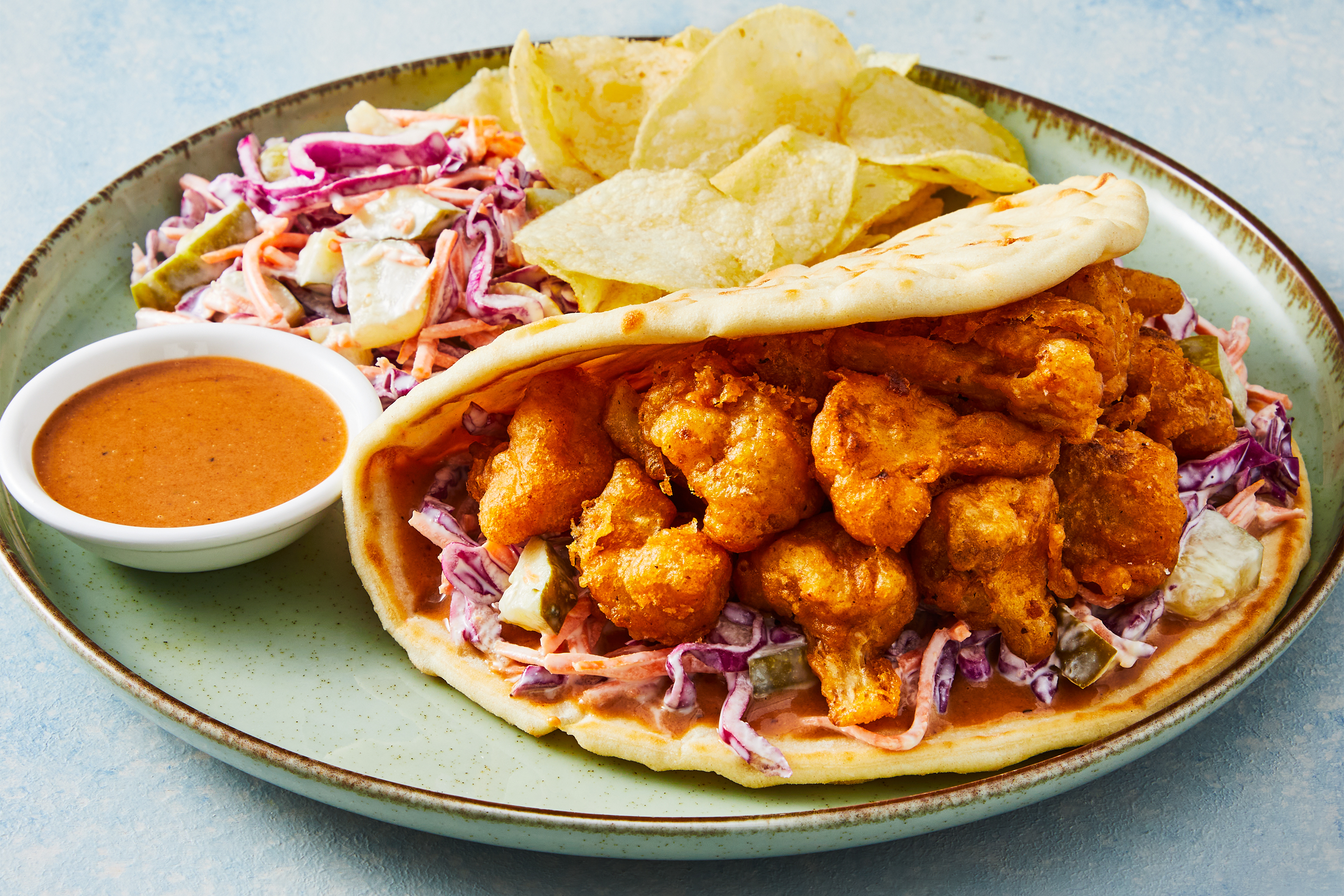 Crispy BBQ Cauliflower Naan Wraps