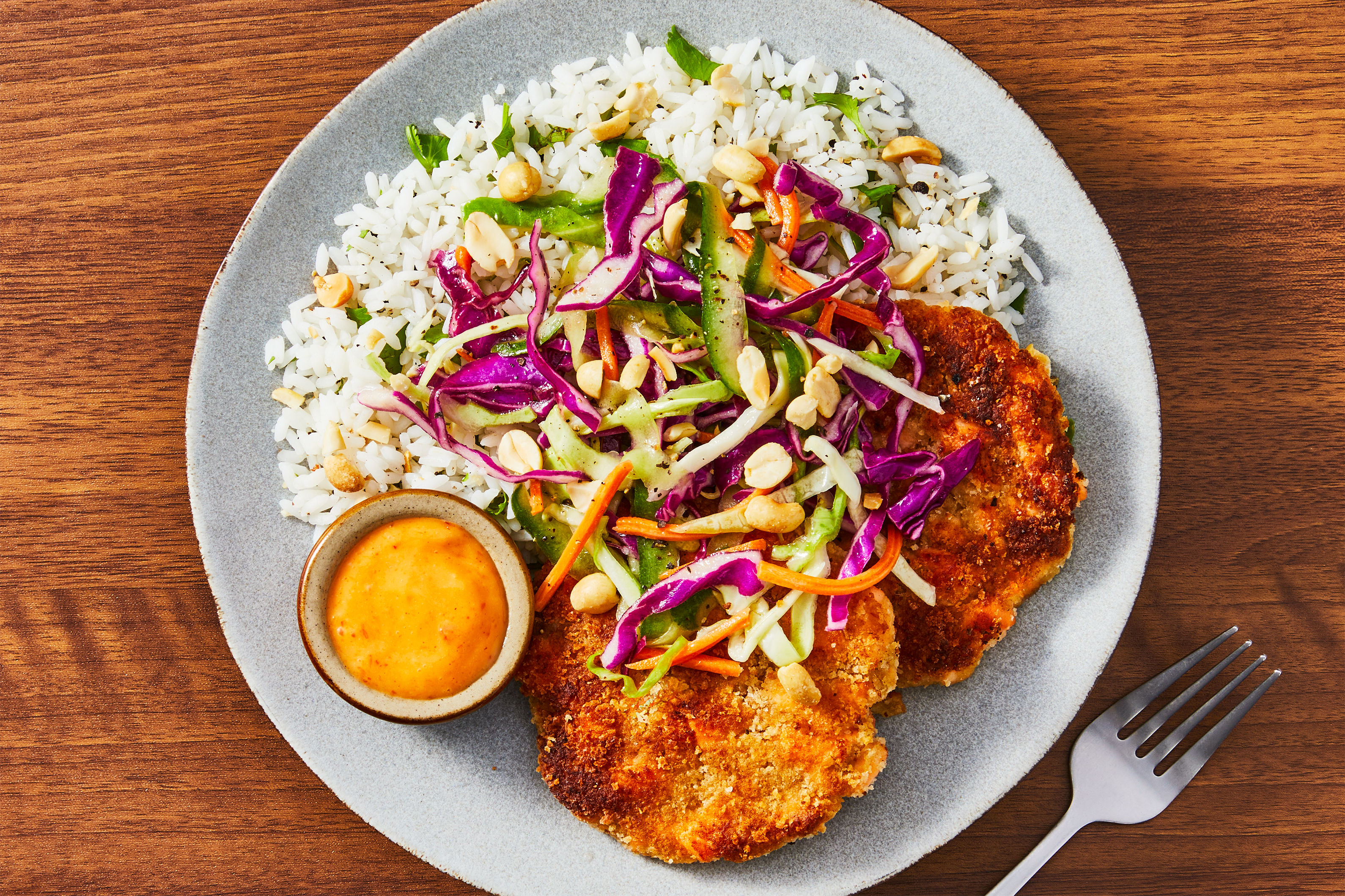Green Curry Salmon Cakes & Zesty Rice