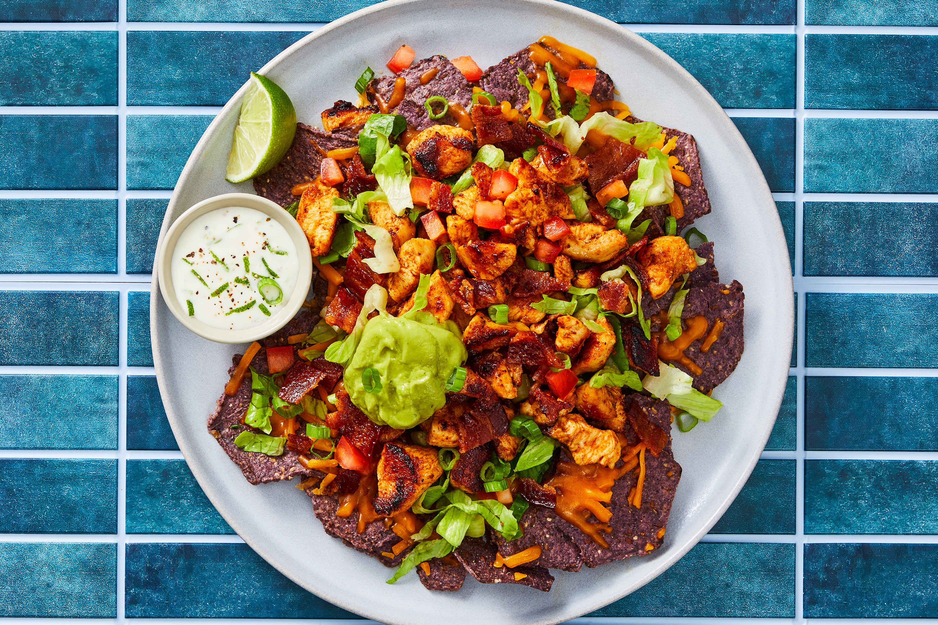 Chicken & Bacon Nachos with Guacamole