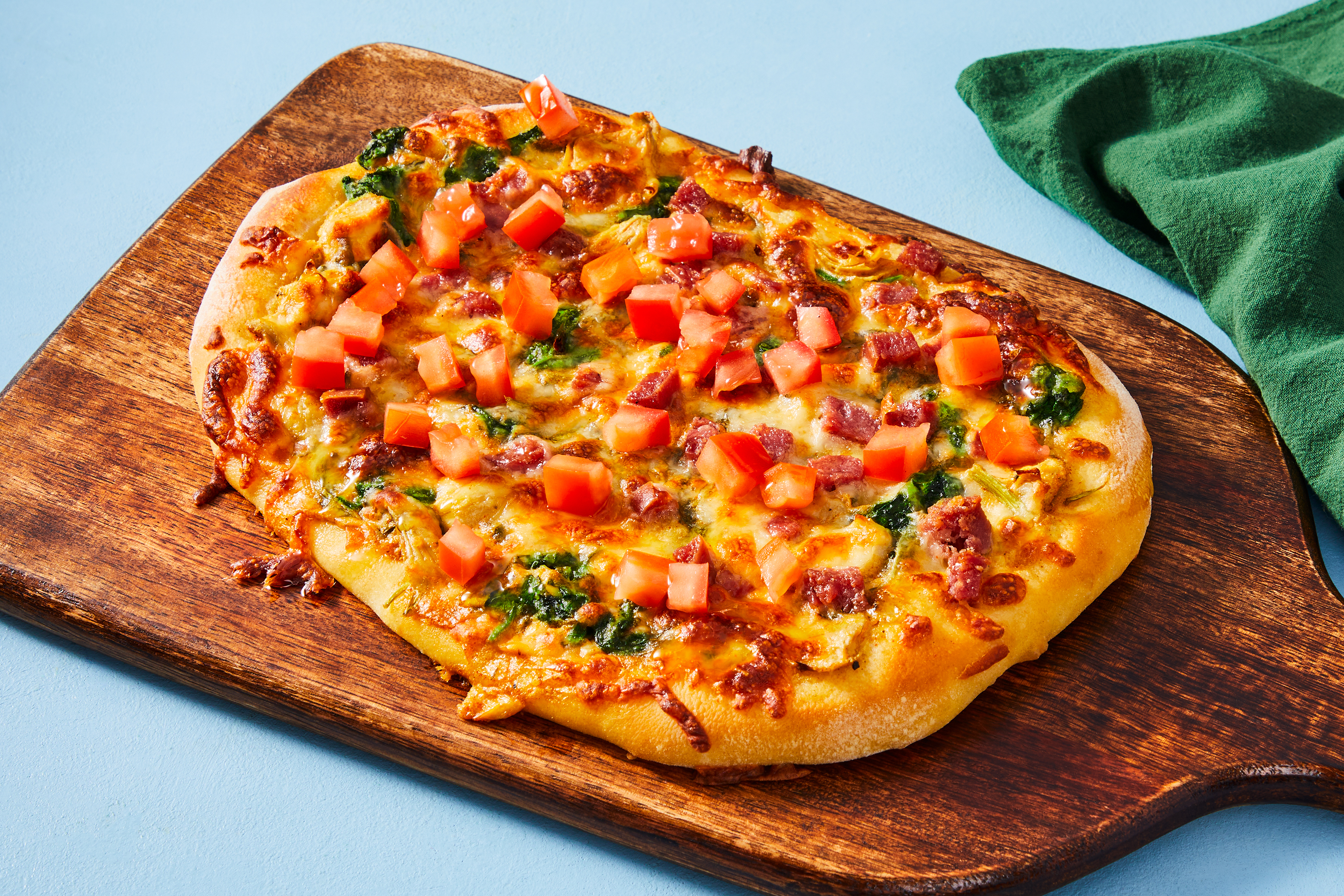 Spinach-Artichoke Pizzas with Salami