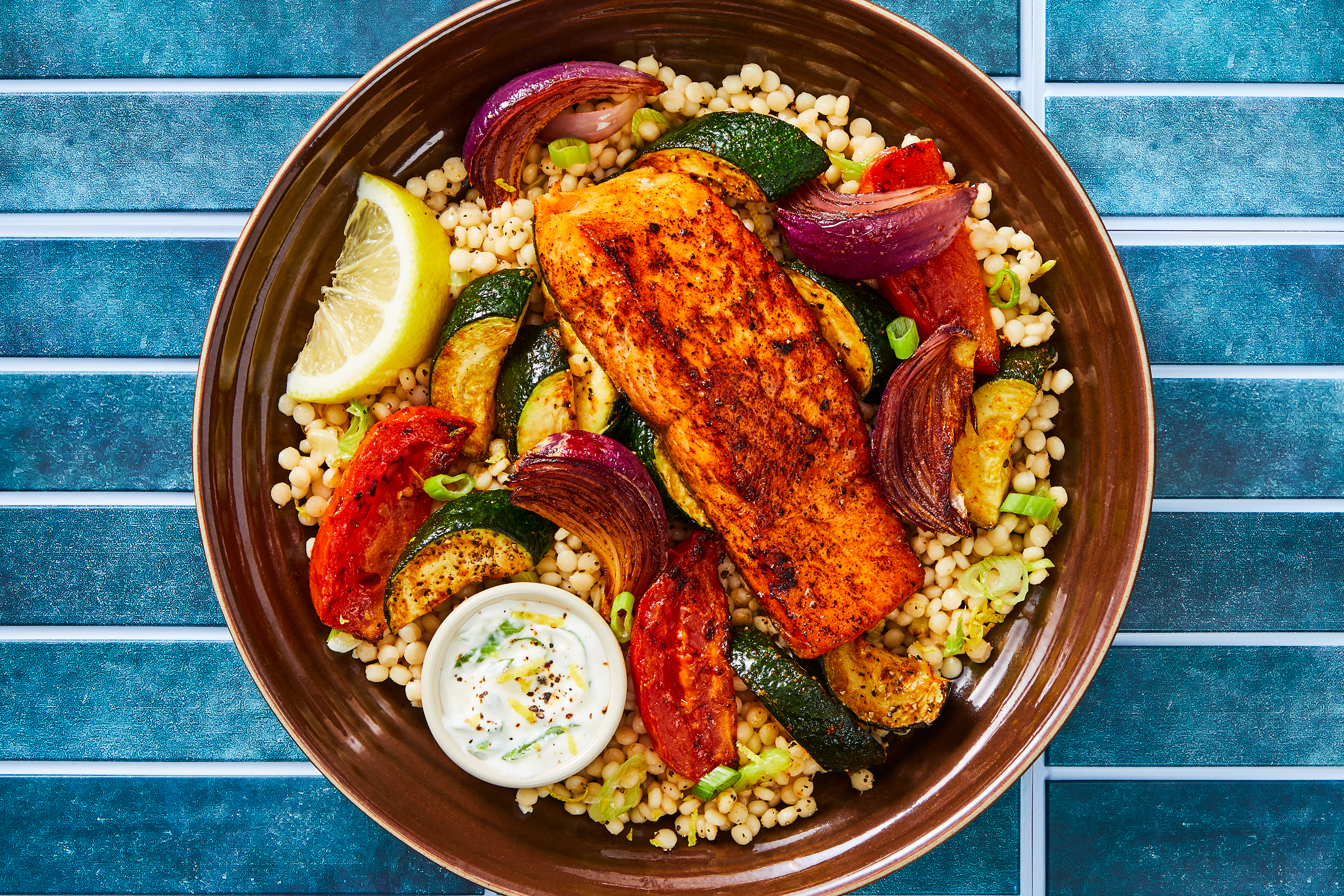 Seared Sea Bass with Lemon Yogurt Sauce