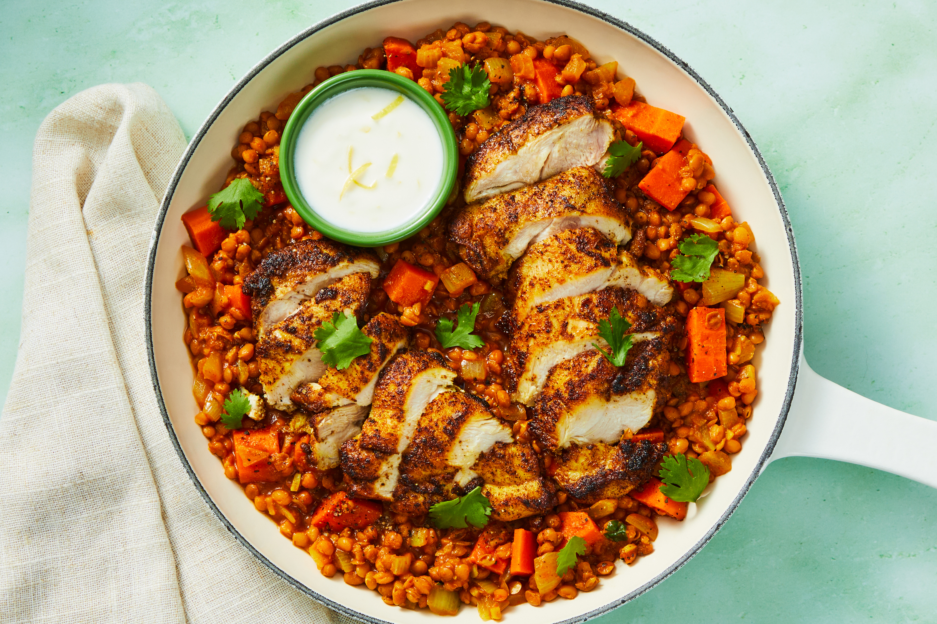 Tunisian-Spiced Chicken & Lentil Skillet