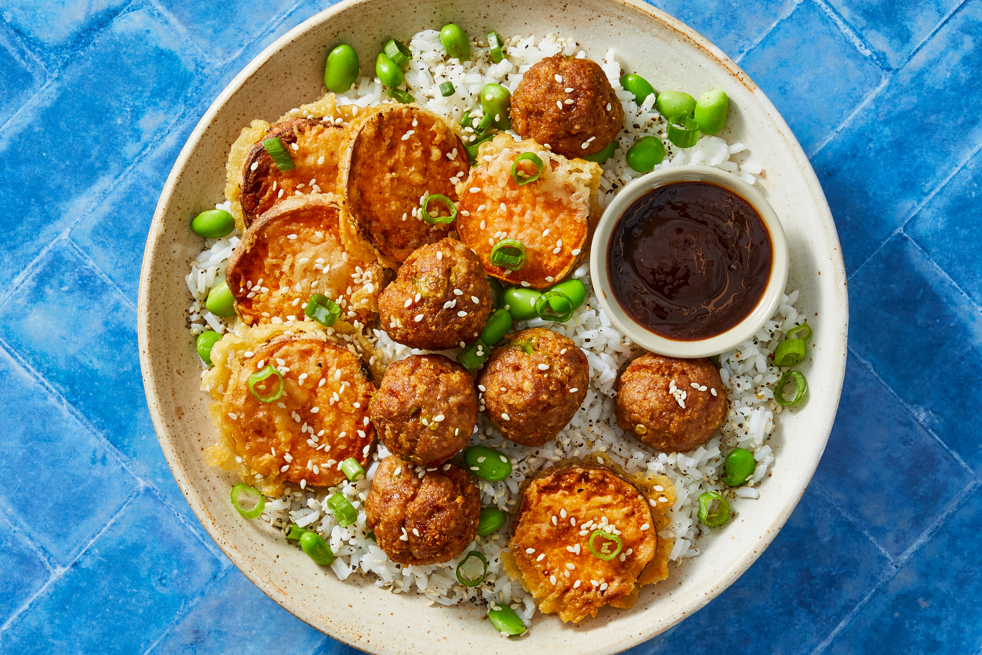 Gyoza Meatballs & Edamame Rice Bowls