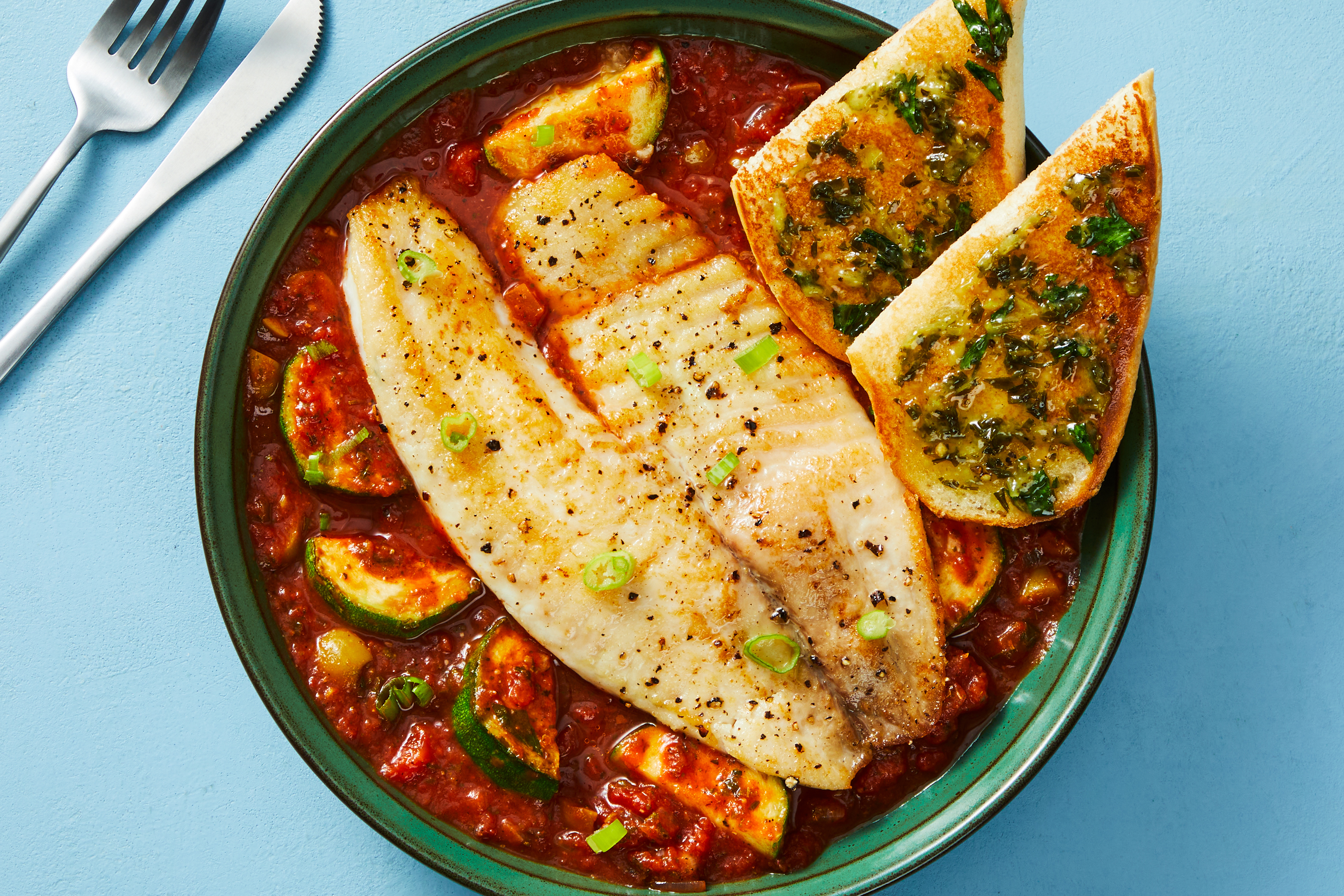 Salmon with Zucchini Puttanesca