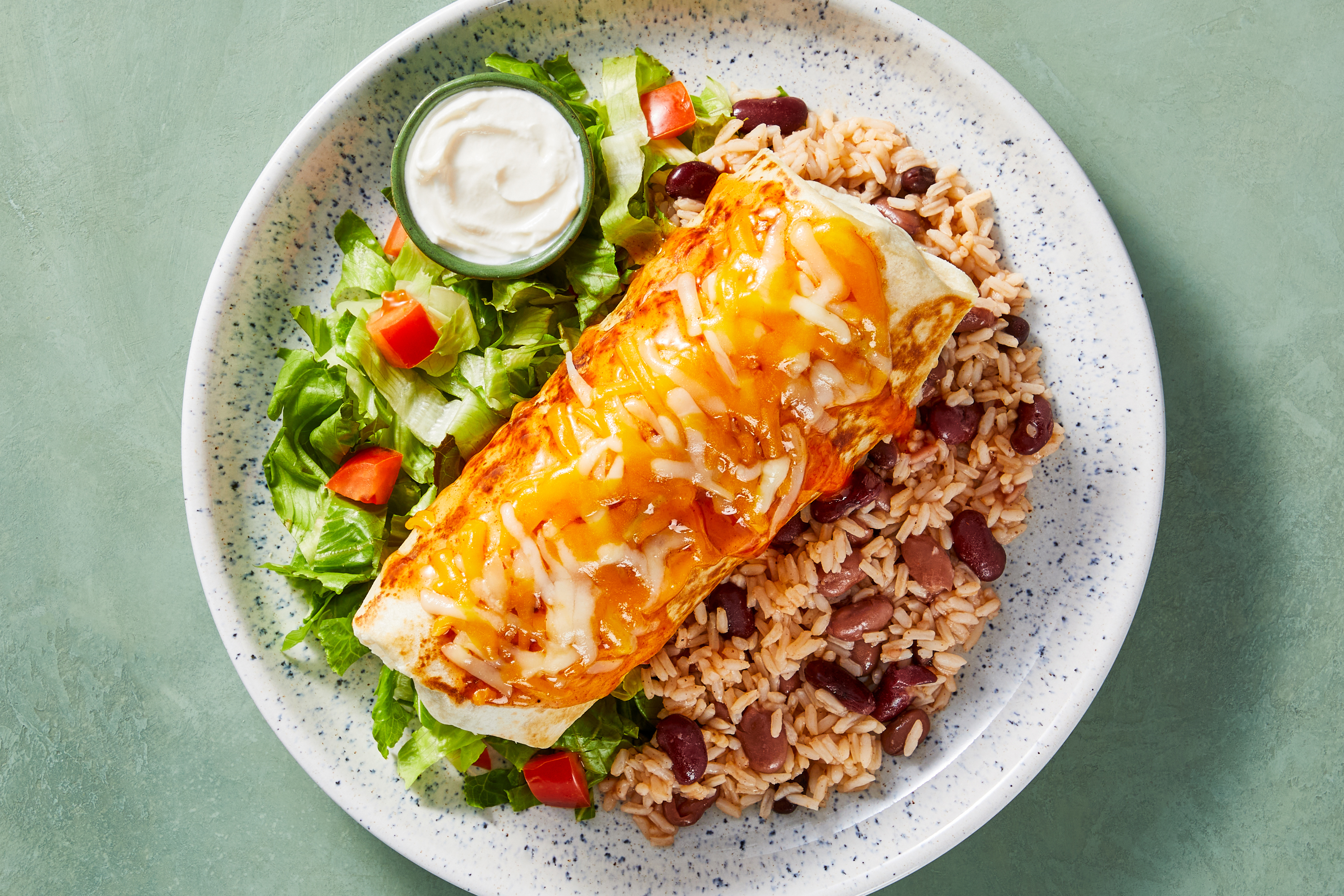 Smothered Three-Bean & Shrimp Burritos