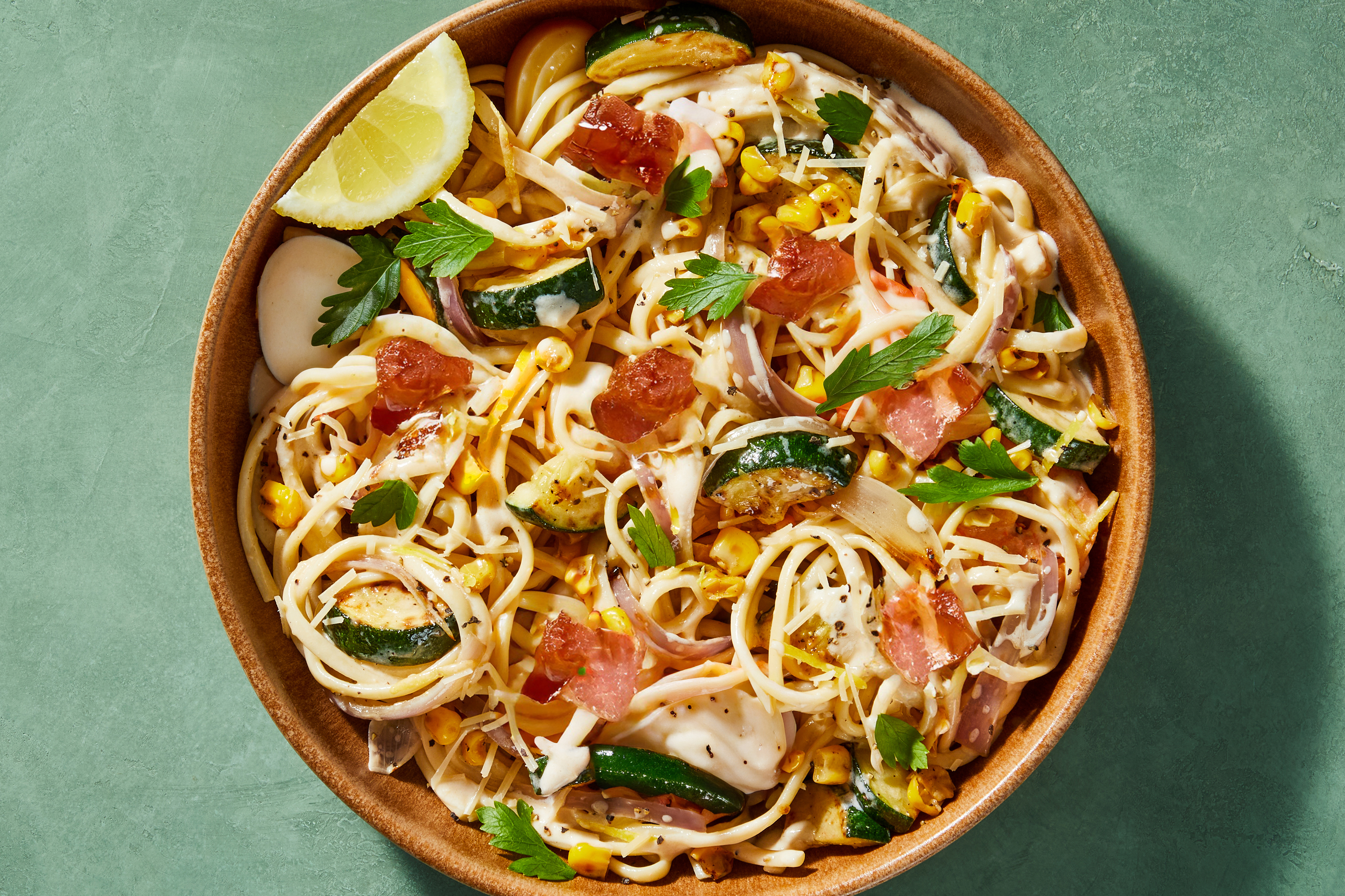 Lemon-Garlic Shrimp & Bacon Linguine