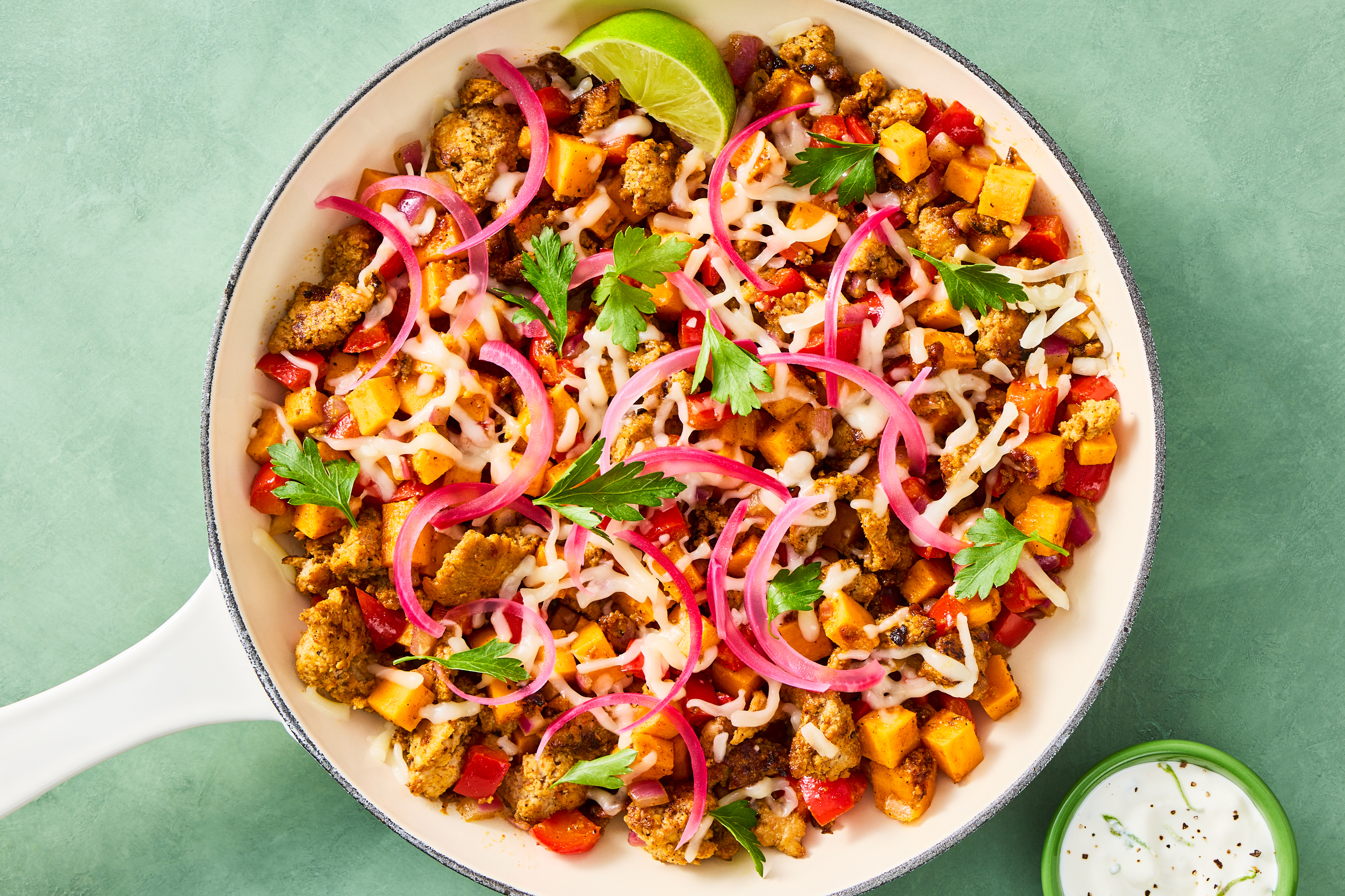 Cheesy Turkey & Sweet Potato Skillet