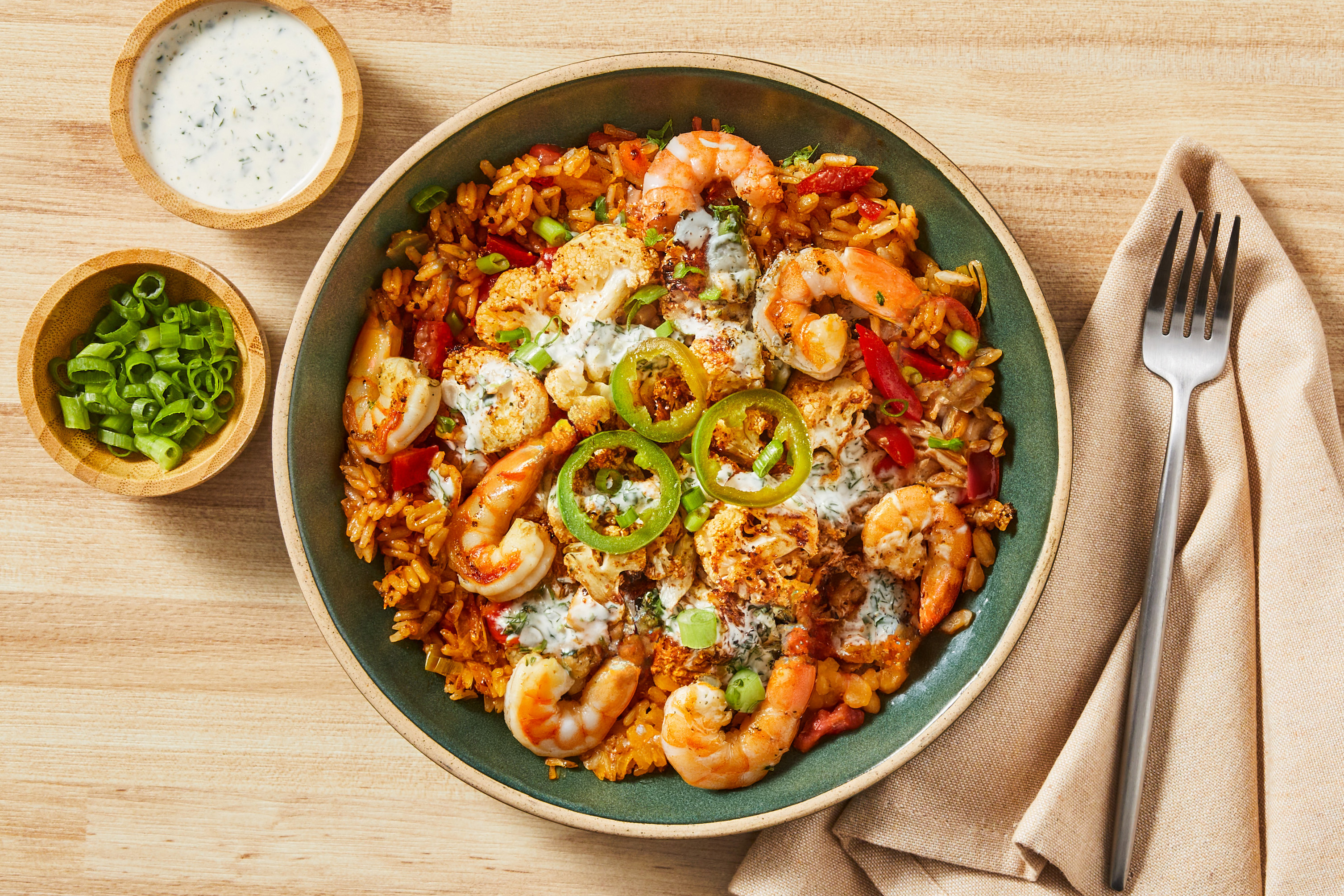 Spicy Peruvian Cauli & Shrimp Bowls