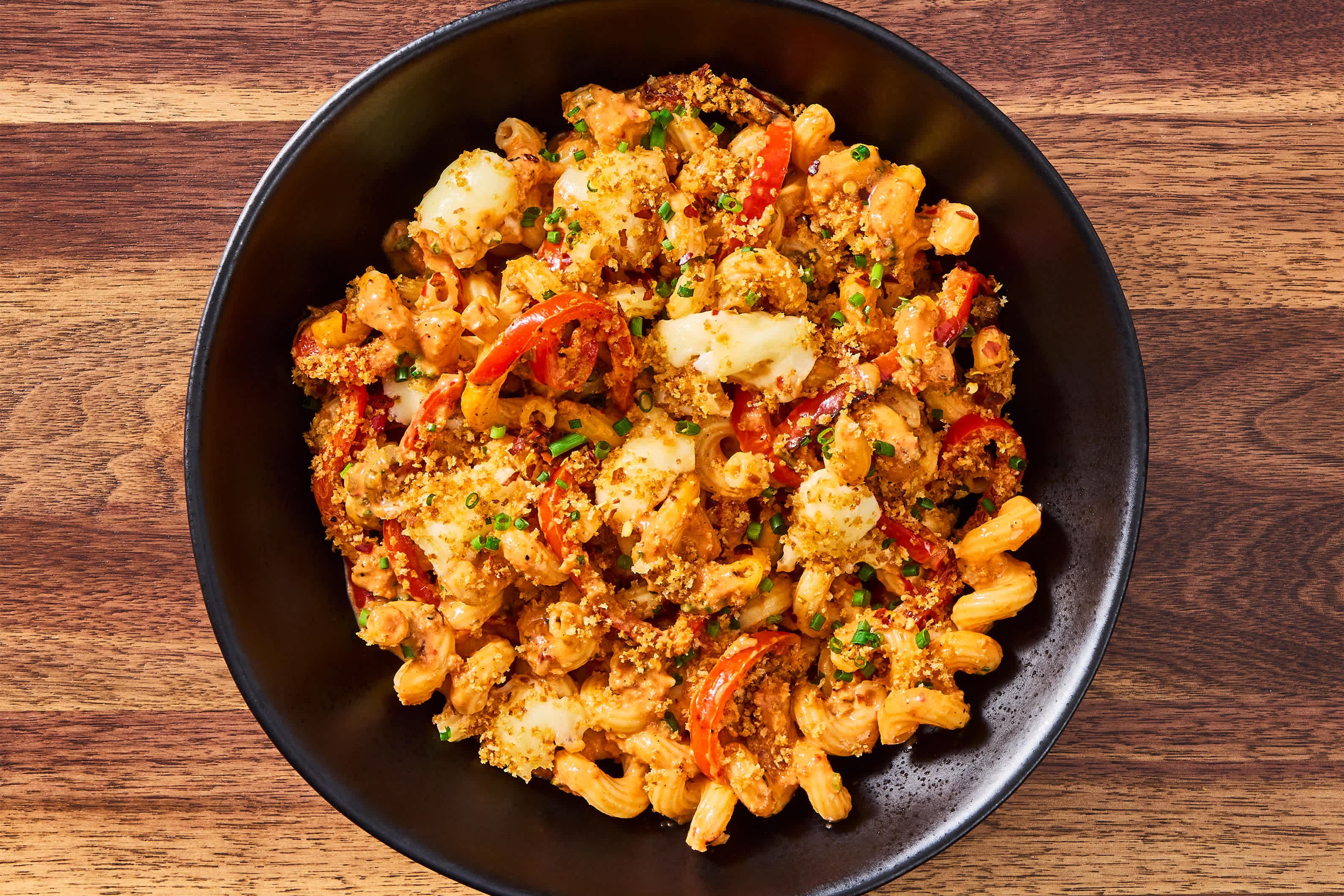 Salmon, Roasted Pepper & Mozz Cavatappi Bake