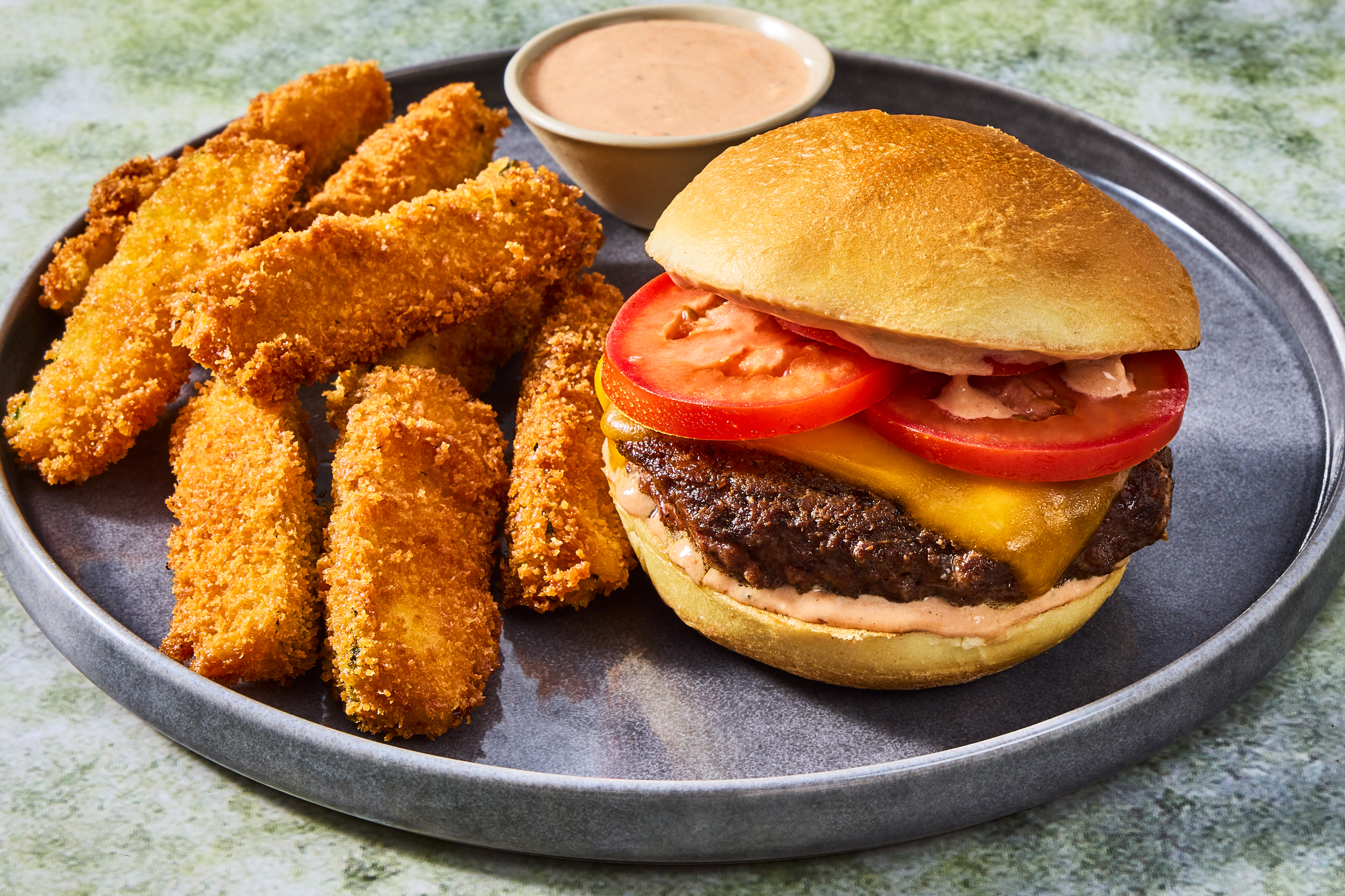Cheeseburgers with Crispy Zucchini Fries
