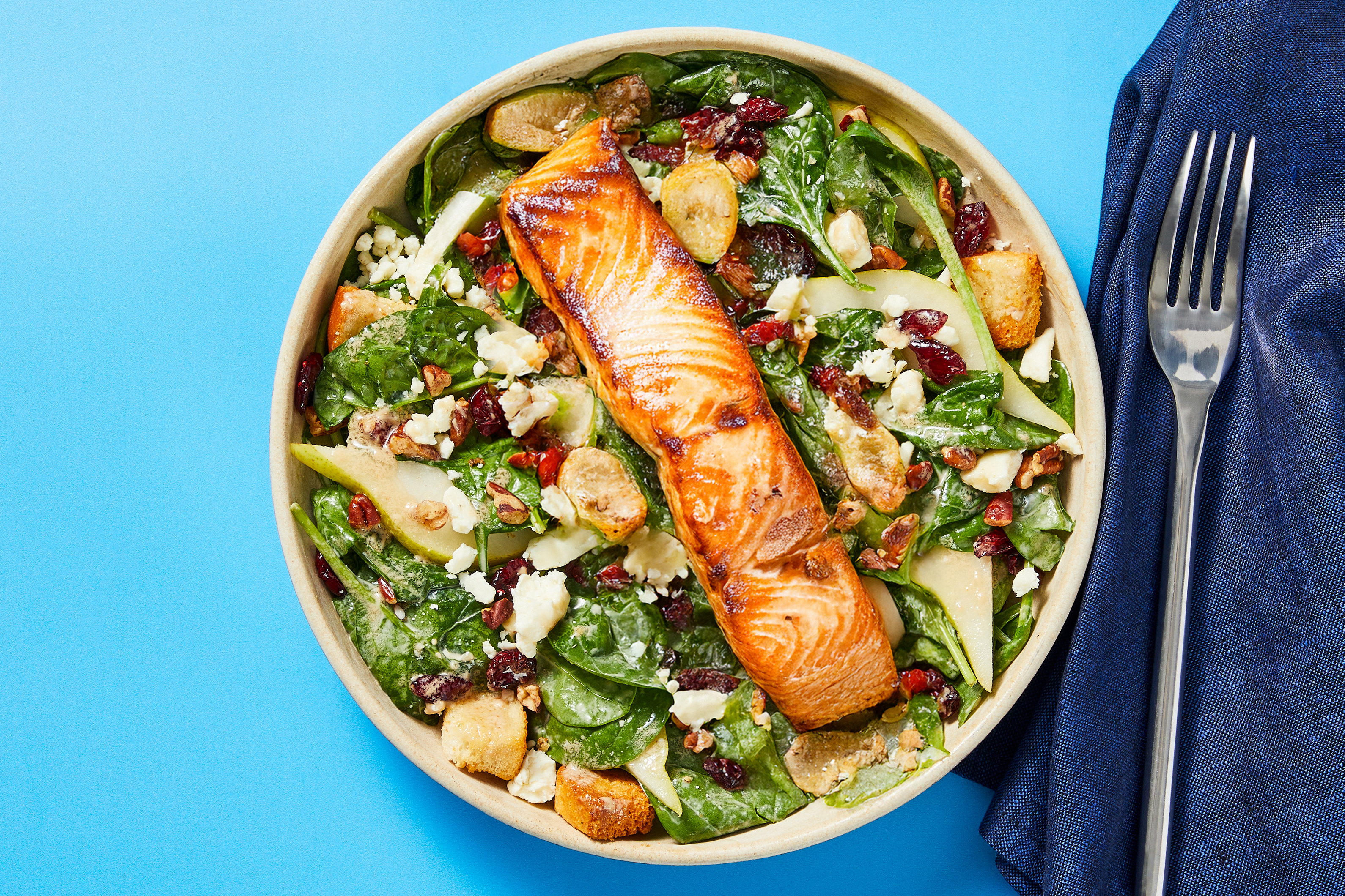 Harvest Salmon, Spinach & Feta Salad