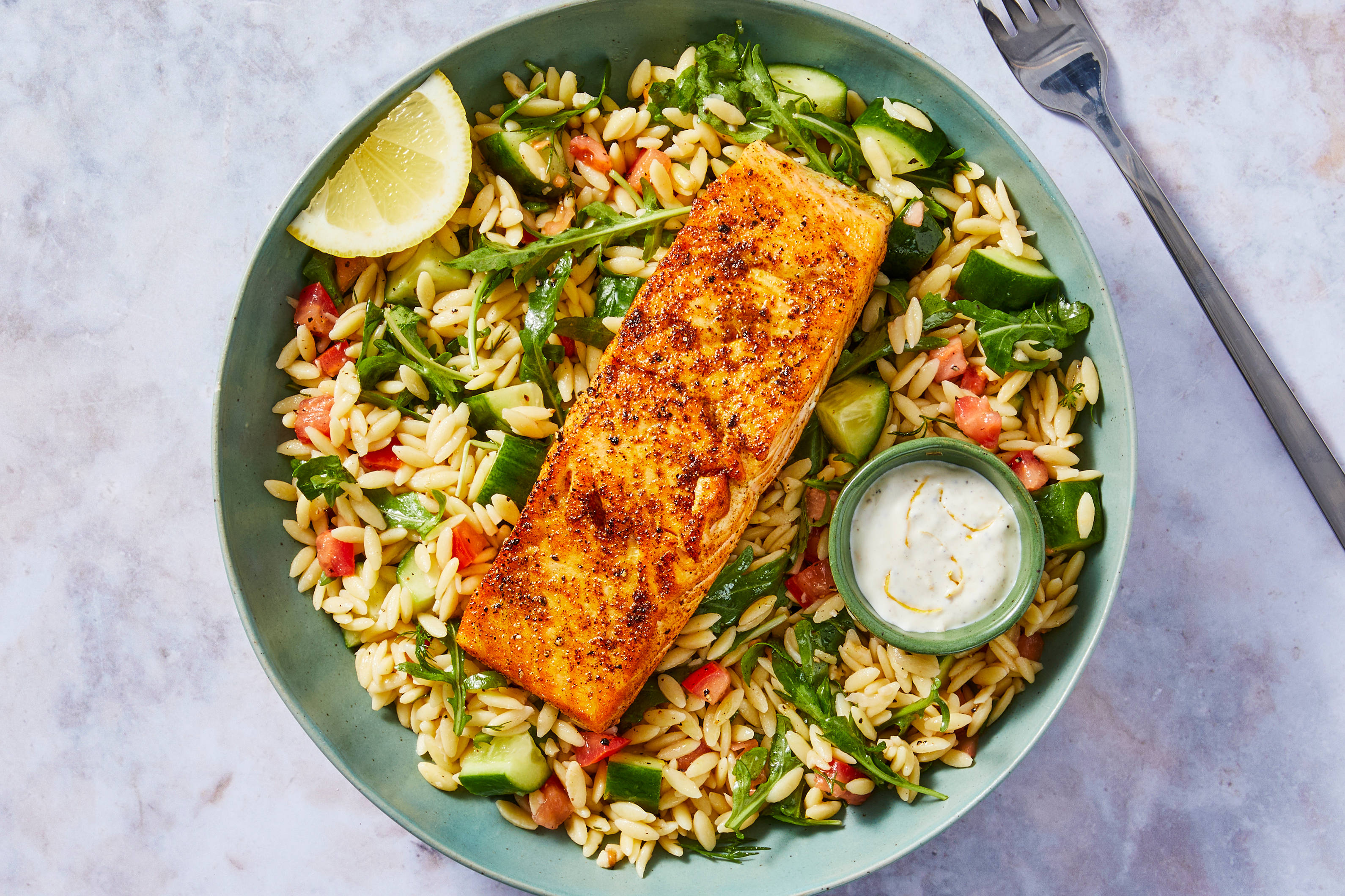 Tunisian-Spiced Salmon with Orzo Salad
