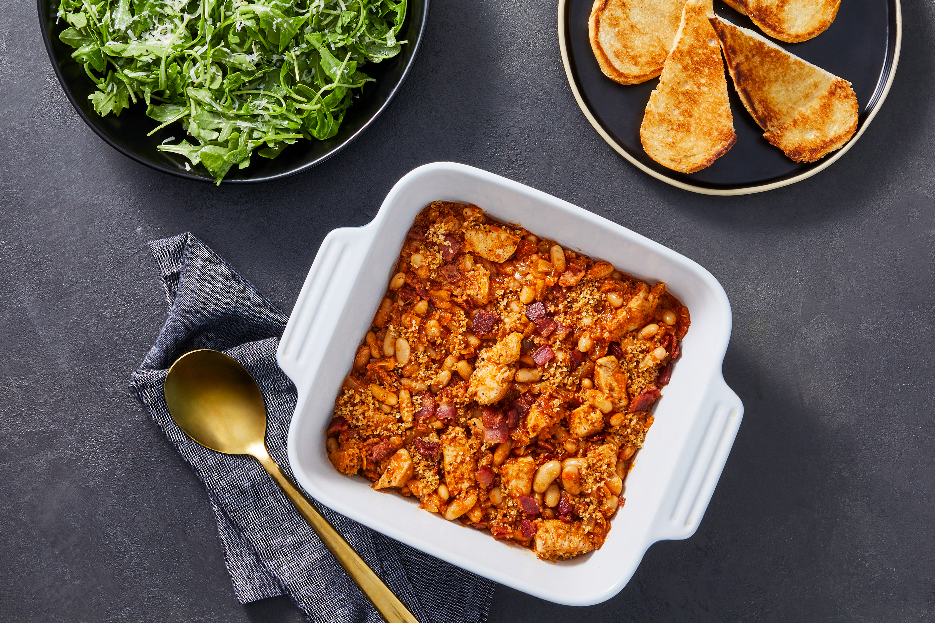 Cassoulet with Toasted Baguette and Arugula Parm Salad with Lemon Dressing COMPLIANT