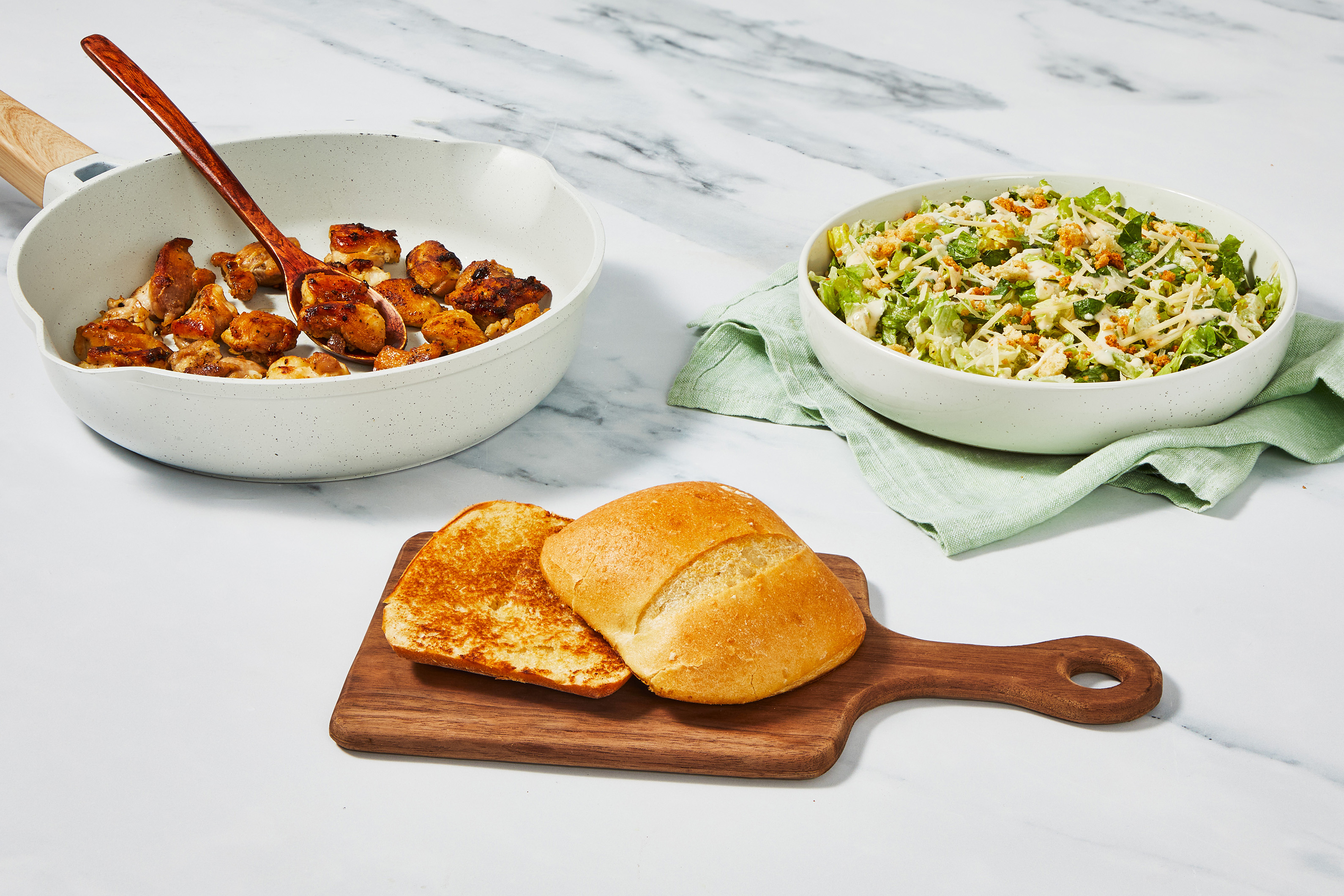 Super-Quick Chicken Caesar Salad & Ciabatta Toasts