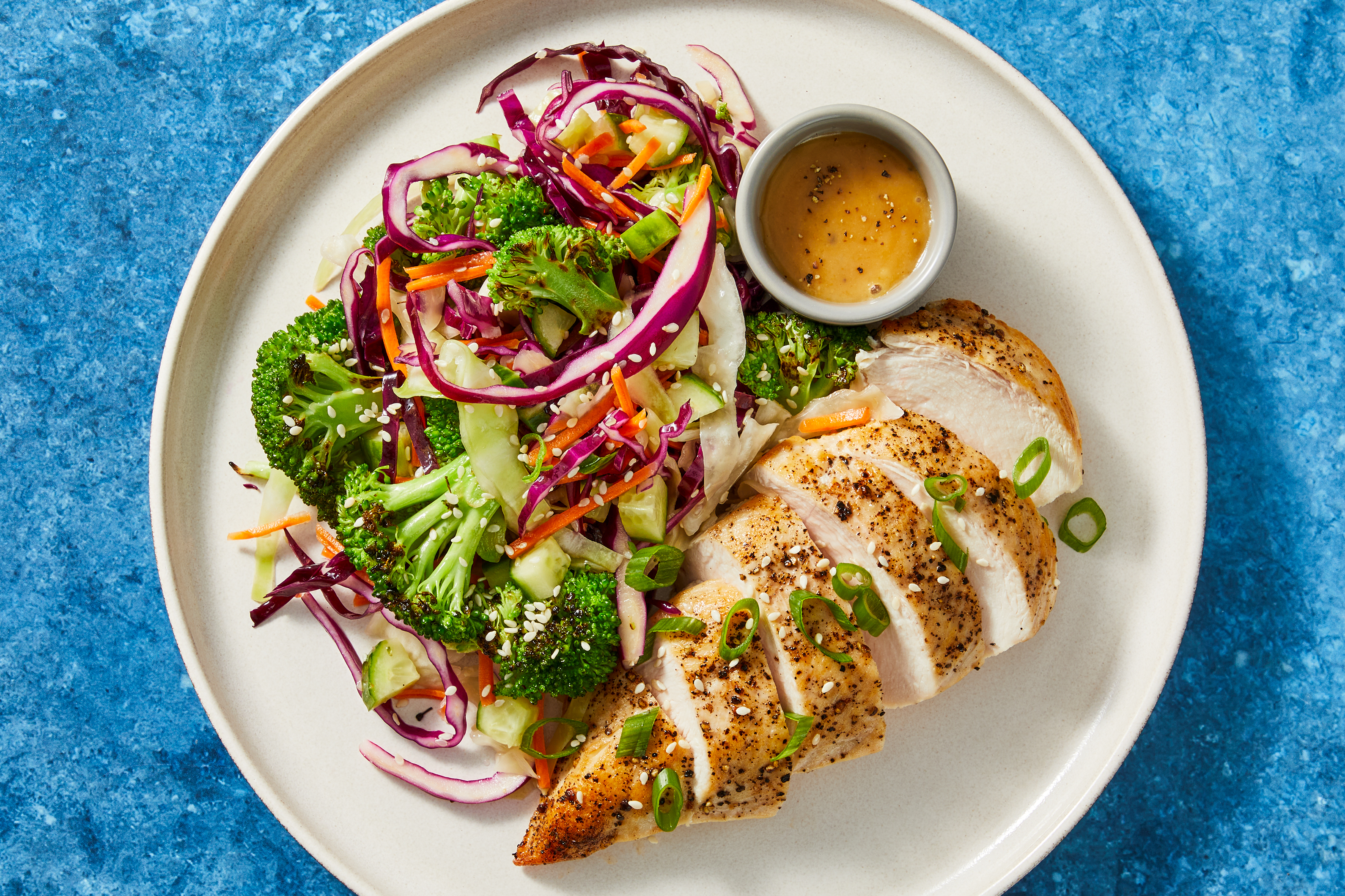 [SIDE VEG DOUBLE BROCCOLI] GLP-1 Friendly Miso Chicken with Charred Broccoli, Cucumber and Cabbage Salad