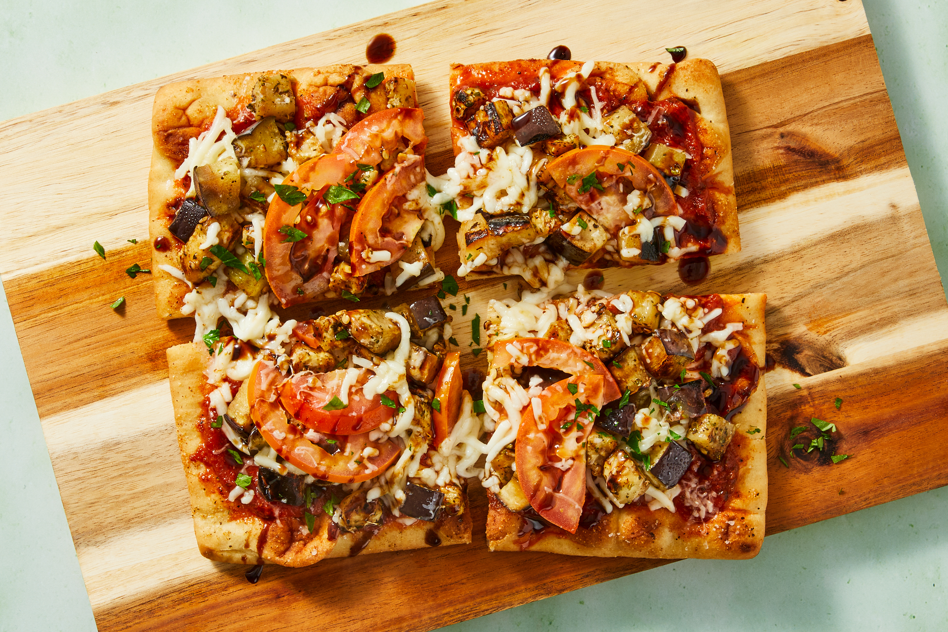 Cheesy Eggplant & Tomato Flatbreads