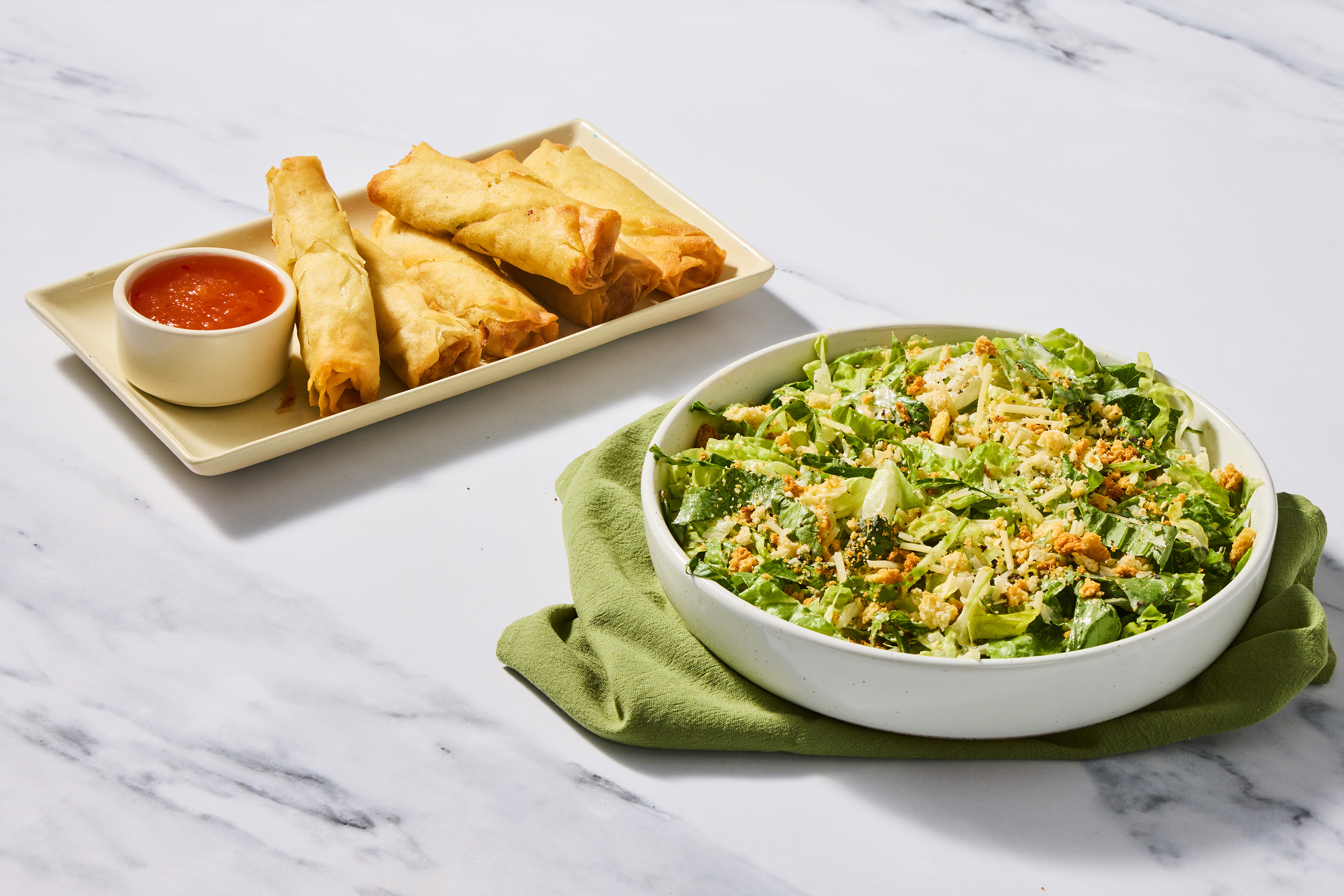 swapped 2025 W51 R94 Super-Quick Thai Basil Chicken Spring Rolls & Caesar Salad