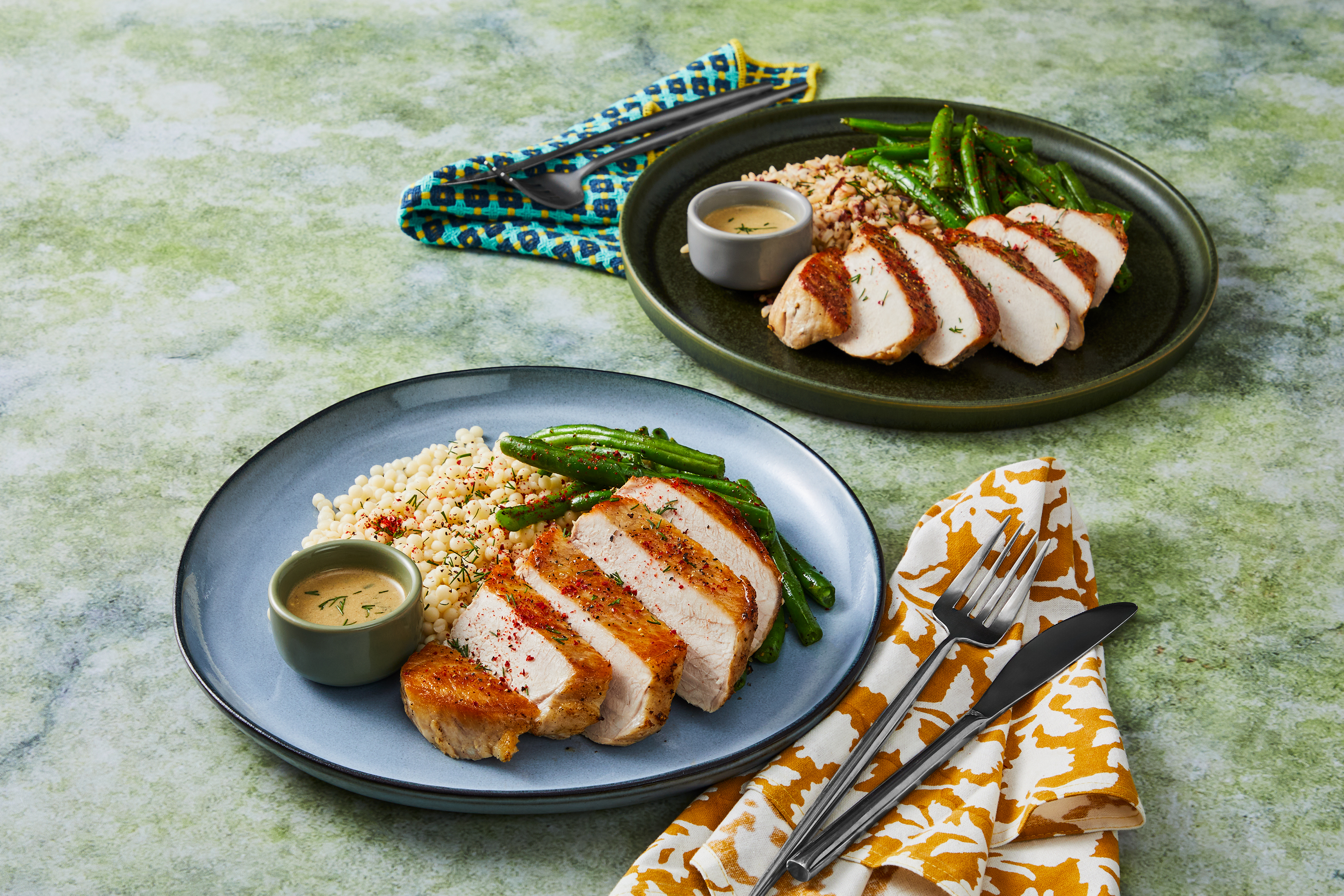 [SWAP PORK CHOPS TO CHICKEN CUTLETS] MA/CA Only Compliant Avoid Wheat Creamy Dill Pork Chops With Couscous or Grain Blend