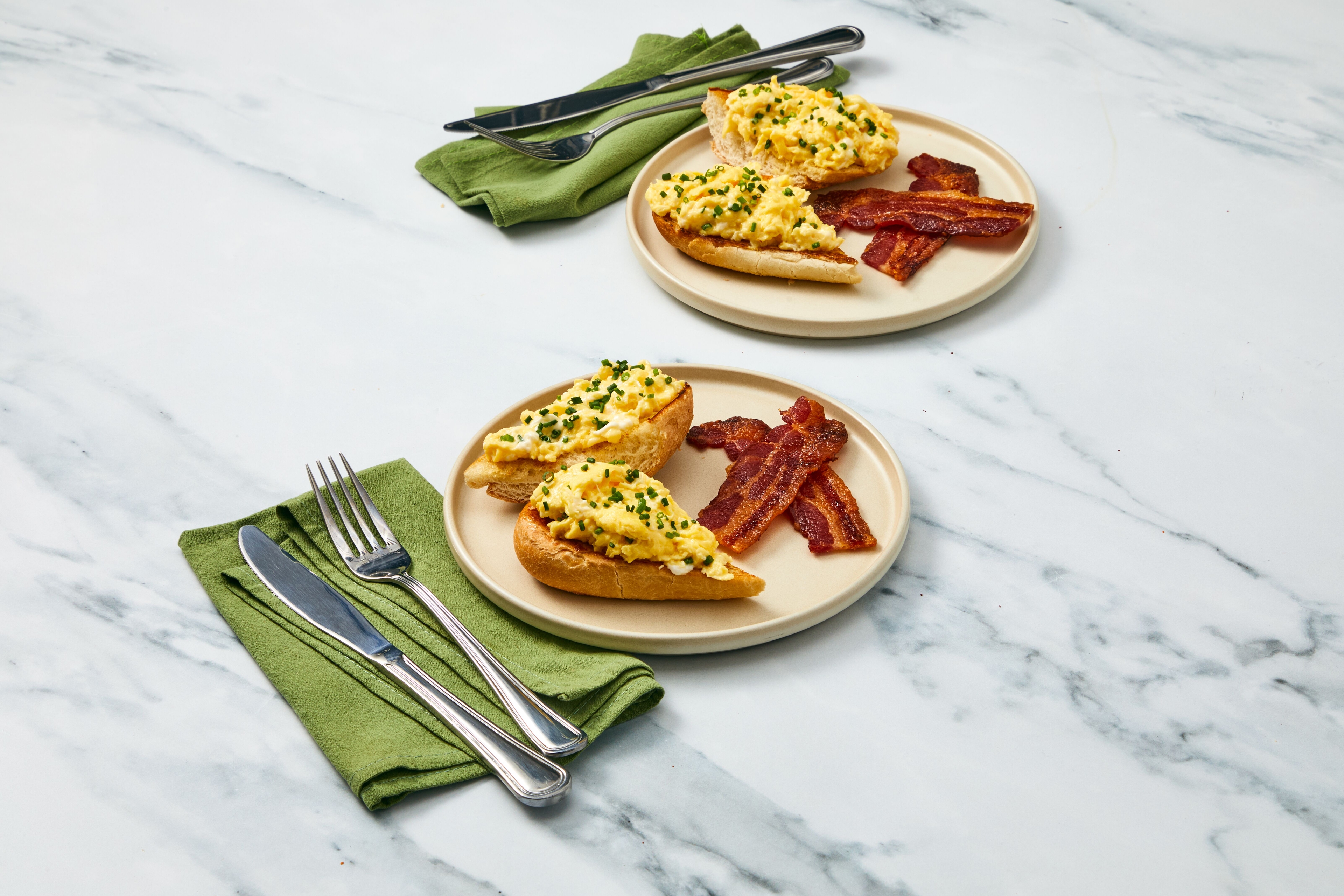Soft-Scrambled Egg Toasts & Bacon