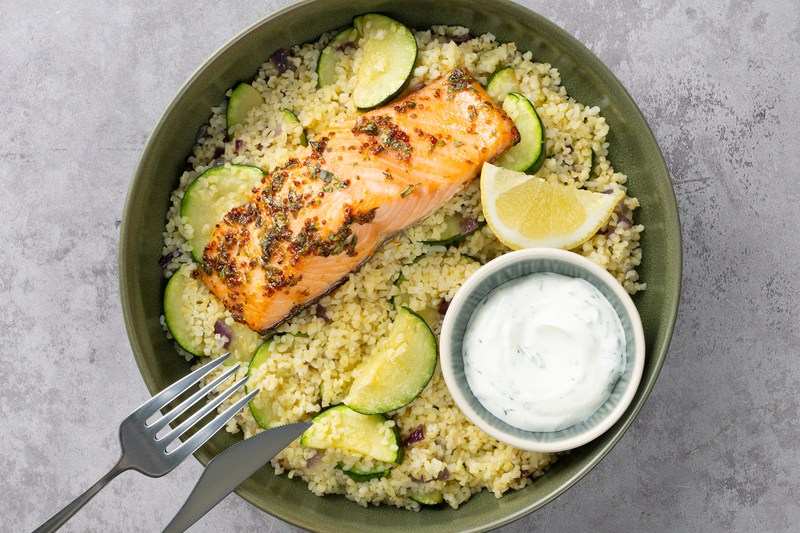 Nutritionist's Pick: Honey-Mustard Salmon Bulgur Bowls