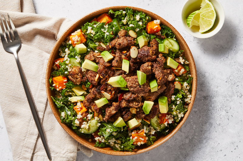 Beef, Almond and Sweet Potato Bulgur Bowls