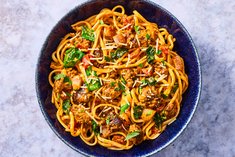 Linguines au Beyond Meat® et au pesto de tomates séchées façon espagnole